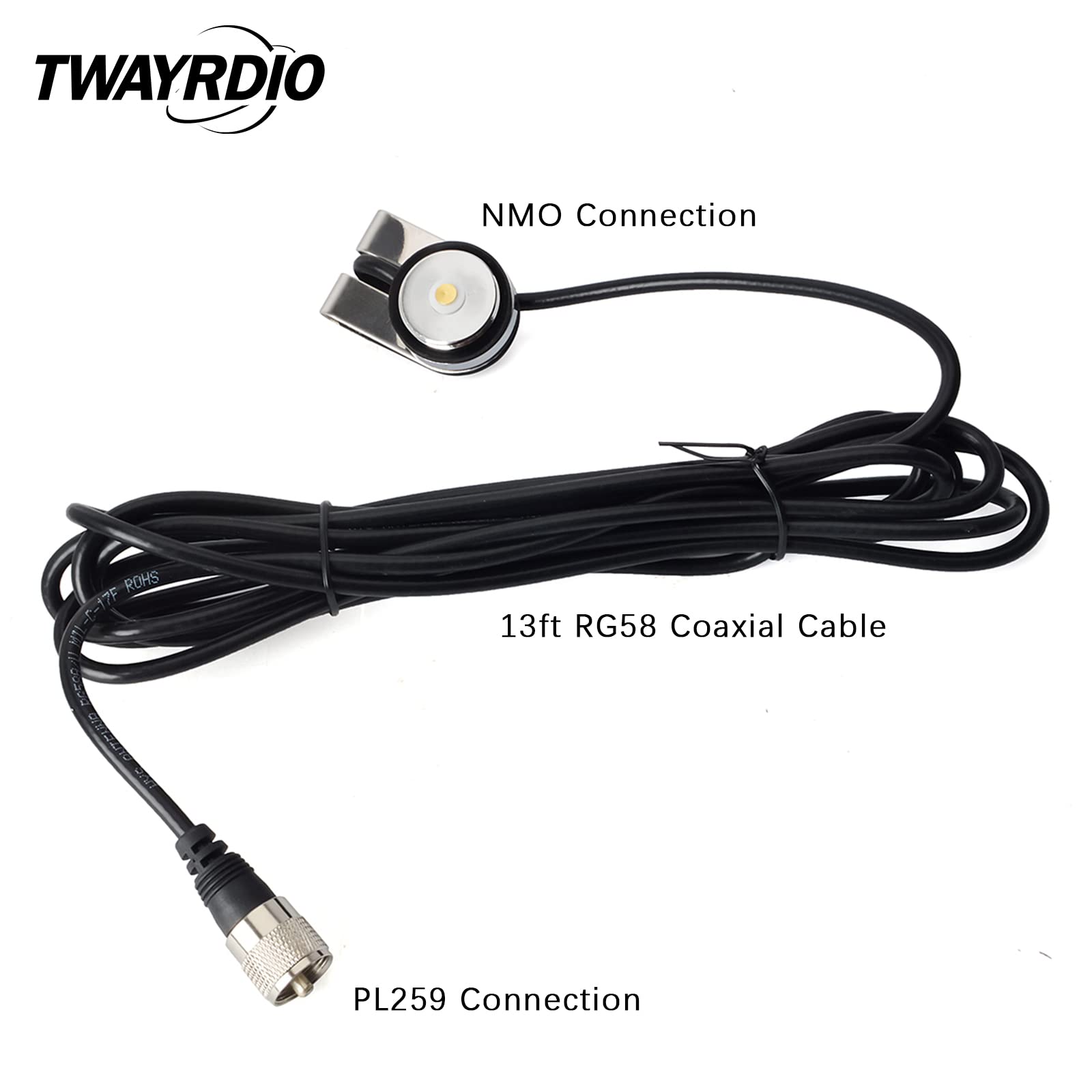 Twayrdio Nmo Mount With 13Ft Rg58 Coaxial Cable Pl259 Connector For Hf Vhf Uhf Nmo Antennas For Motorola Midland Radio Transceiv