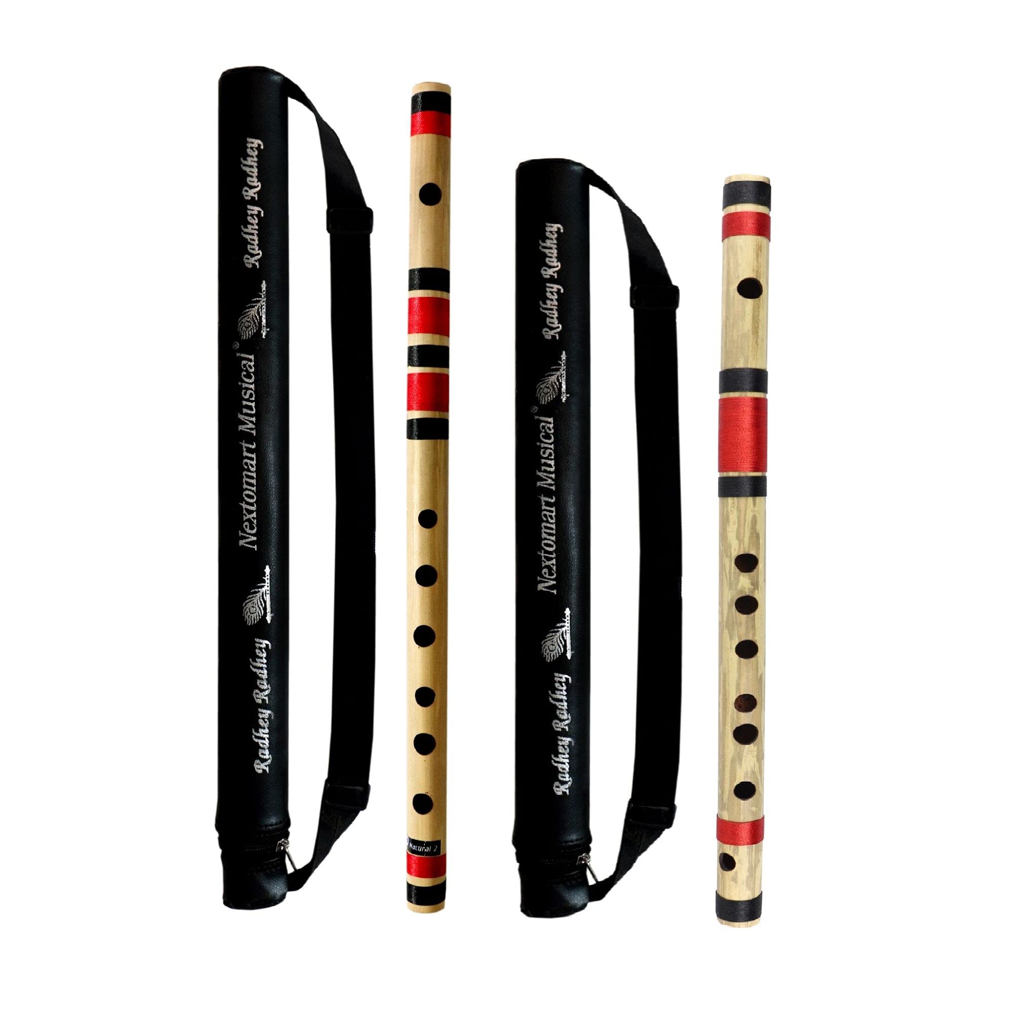Nextomart Musical Combo: D Natural 6Hole 17Inch & F Sharp 7Hole 14Inch Bamboo Flute Bansuri Set With Free Carry Bag  Superi