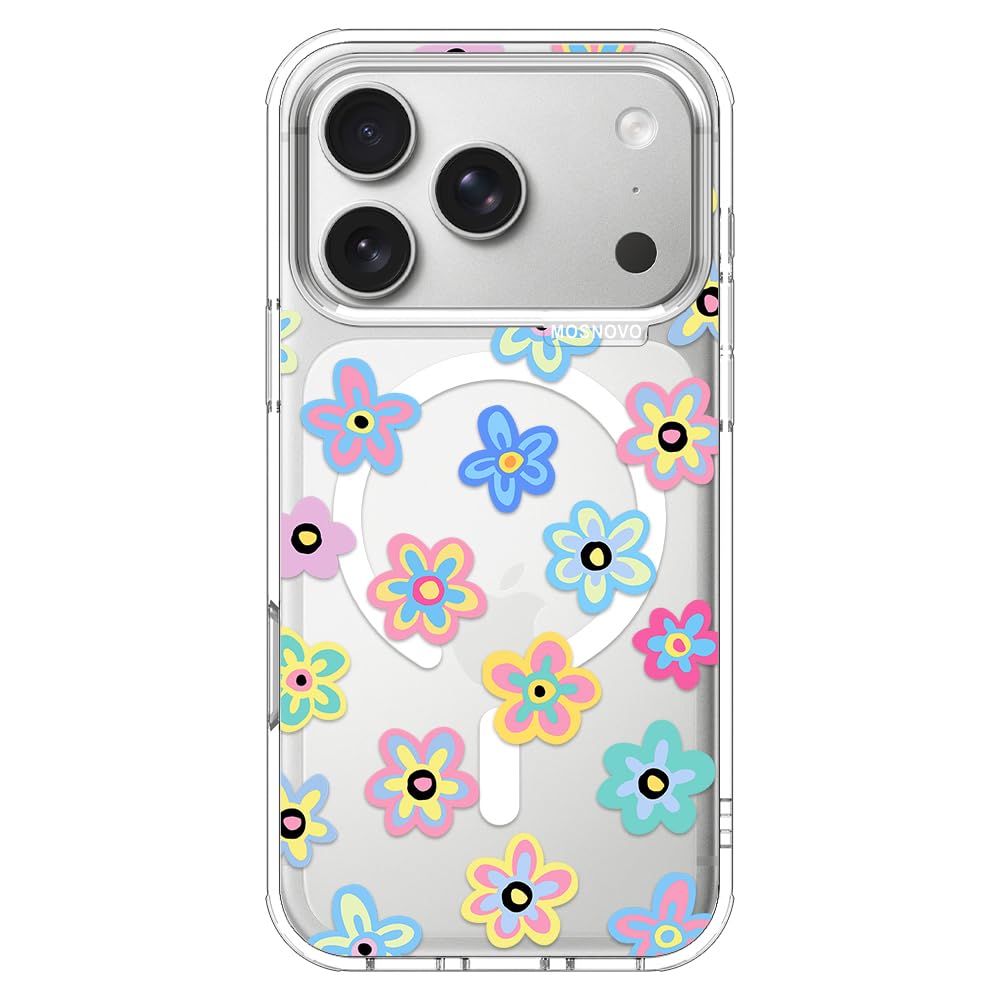 MOSNOVO for iPhone 17 Pro Case | Compatible with Magsafe | Military Grade 6.6ft Drop Tested | Camera Control | Clear with Groovy