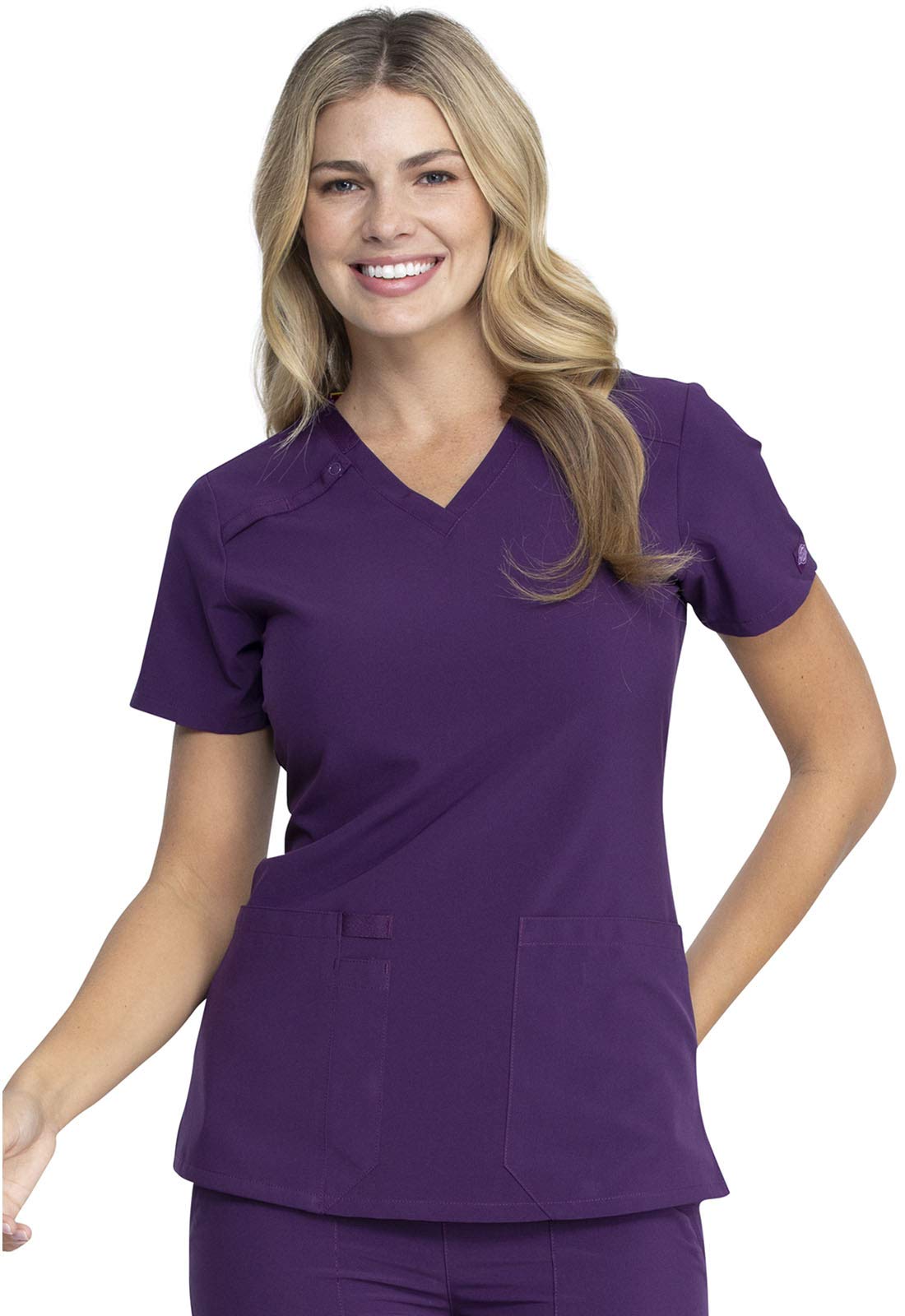 Dickies Eds Essentials Scrubs, V Neck Womens Tops With Four Way Stretch And Moisture Wicking Dk615, L, Eggplant