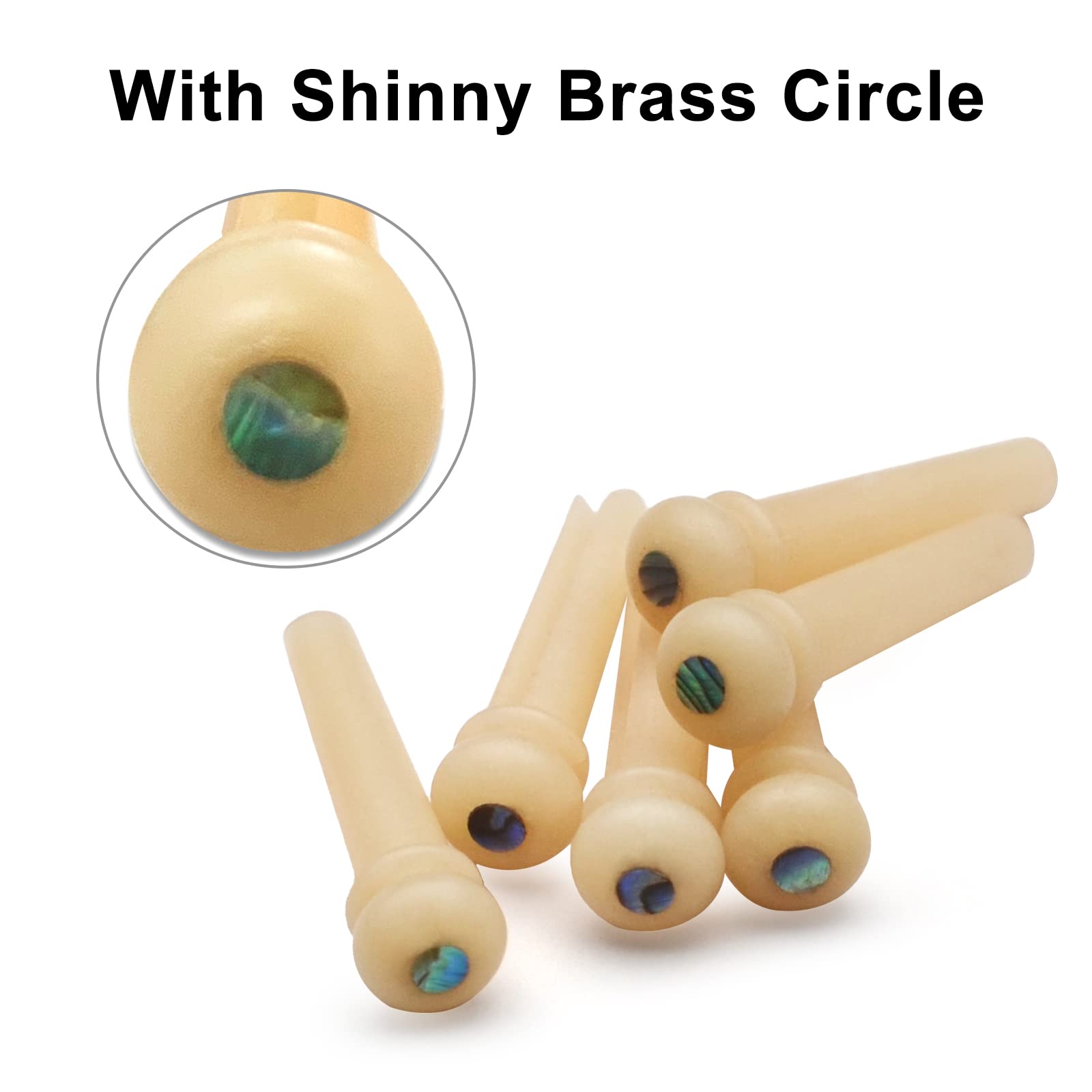 Maxcheer 6Pcs Guitar Bone Bridge Pins Natural Bone Color Replacement Parts With Abalone Dot
