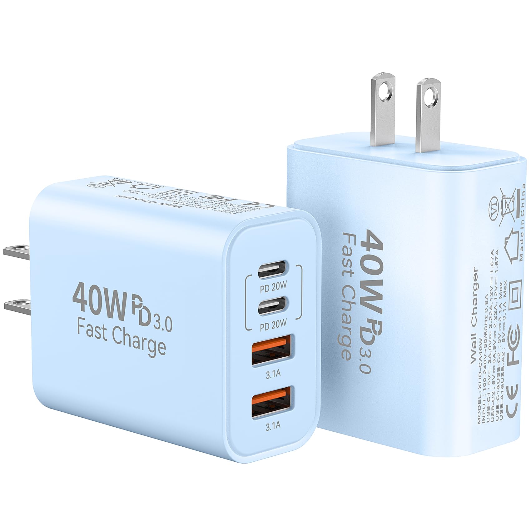 Usb C Fast Charger Block, 40W 4 Port Type C Charger Fast Charging Block Cube Pd Power Adapter+Qc 3.0 Usb A Charger Wall Plug Typ