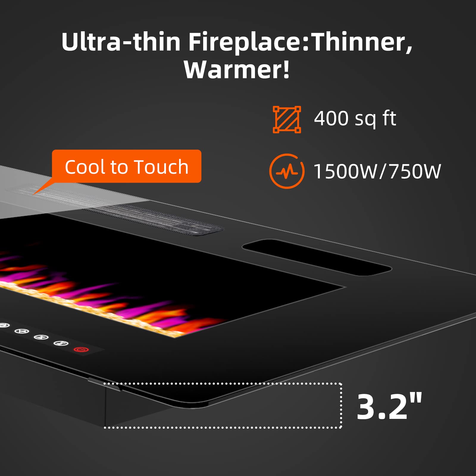 Breezeheat 50 Inch Electric Fireplace Wall Mounted/Freestanding Ultra Thin Fireplace Inserts For Living Room With Heater, Remote