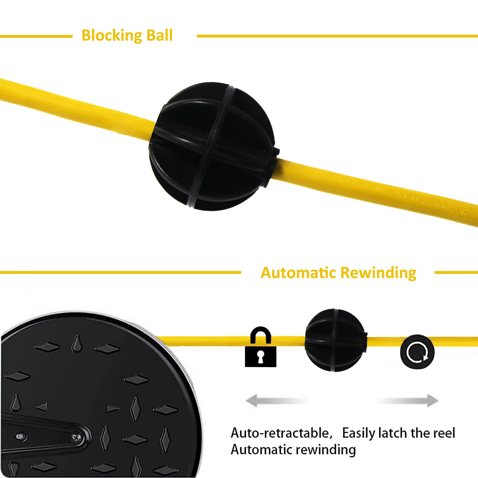 Greatide 30 Ft Retractable Extension Cord Reel, 16/3 Sjtw Power Cord With 3 Electrical Outlets And 10 Amp Circuit Breaker, Ceili