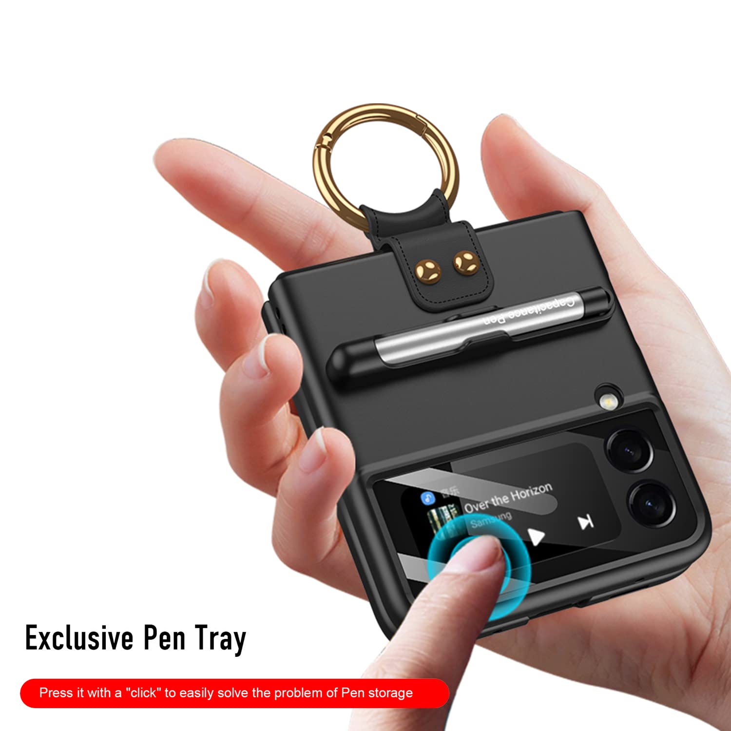 Liulanz For Samsung Galaxy Z Flip 4 Case With Pen And Ring,Ultra Thin Matte Leather Anti Drop Phone Cover With Camera Screen Pro