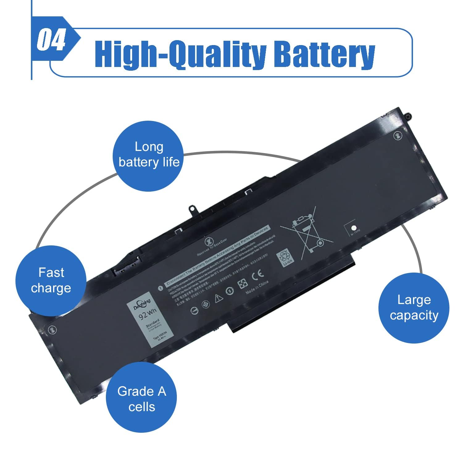 Dentsing Laptop Battery VG93N 92Wh 11.4V 6-Cell for Dell Precision 15 3520 3530 Latitude E5580 E5590 Black