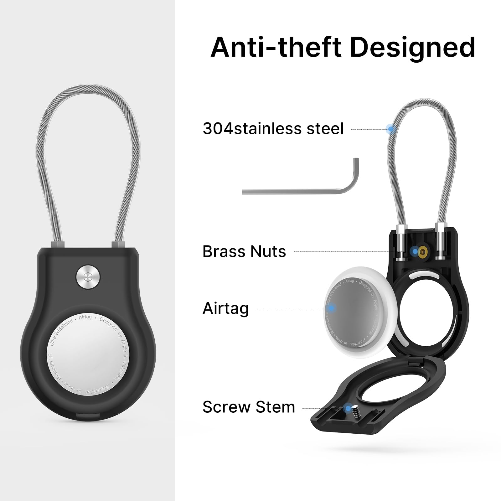 Airtag Keychain Holder   (4 Pack) Airtag Lock Case With Wire Cable Compatible With Apple Airtags,Ultra Durable Anti Lost Protect