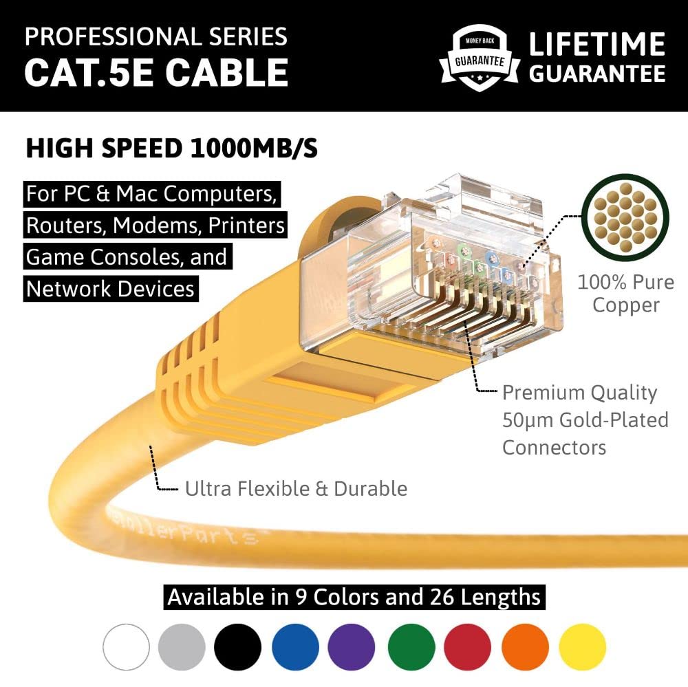 Installerparts (10 Pack Ethernet Cable Cat5E Cable Utp Booted 2 Ft   Yellow   Professional Series   1Gigabit/Sec Network/Interne