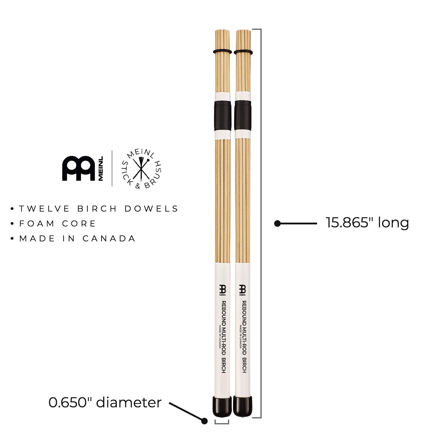 Meinl Stick & Brush Rebound Multi Rod Birch Dowels With Foam Core And Adjustable Rings   Creates A Focused Attack (Sb208)