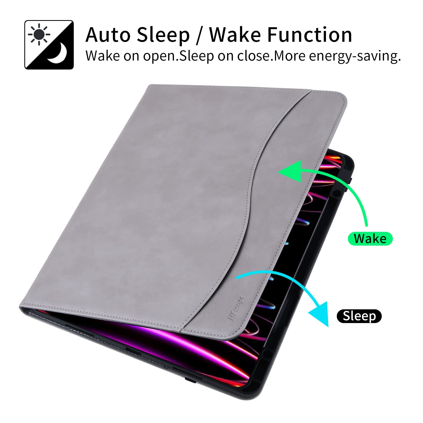 Hfcoupe For Ipad Pro 6Th/5Th Generation Case 12.9 2022/2021, Ipad Pro Case With Pencil Holder And Pocket, Multiple Angles Viewin