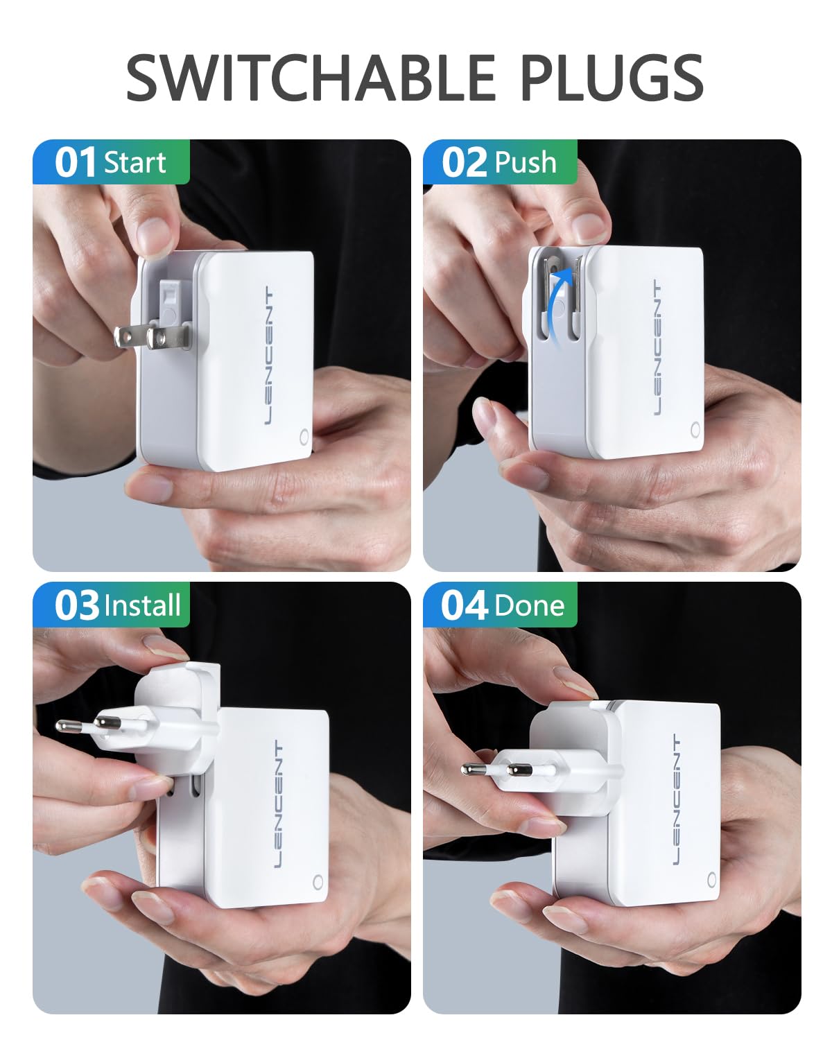 Lencent Multiple Usb Wall Charger, [22W/4.4A] 4 Port Usb Travel Power Adapter, All In One Worldwide Cell Phone Charger With Uk U