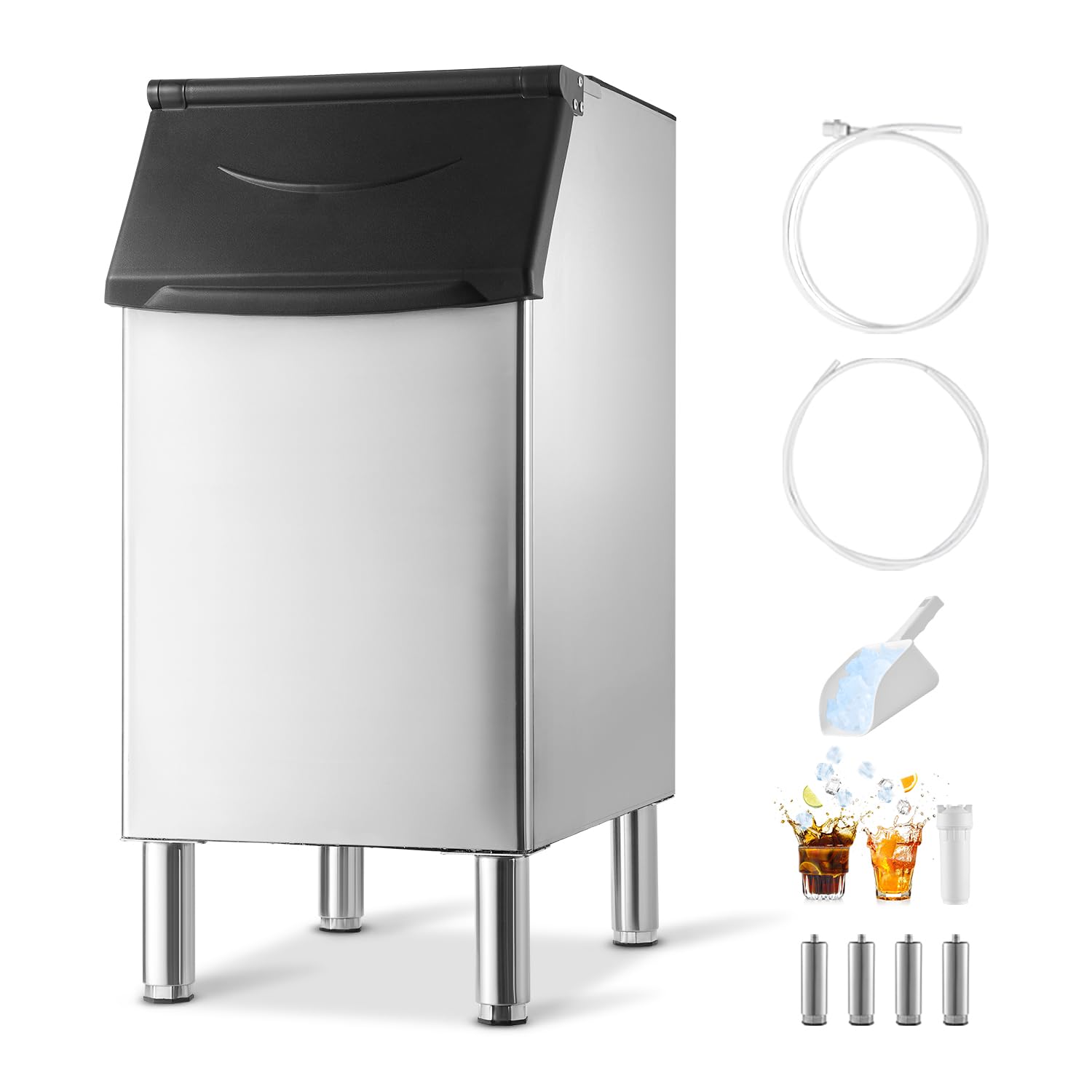 VEVOR Commercial Ice Maker Storage Bin, 300 LBS Capacity Ice-Bin, Stainless Steel Commercial Ice Storage Bin with Adjustable Ant