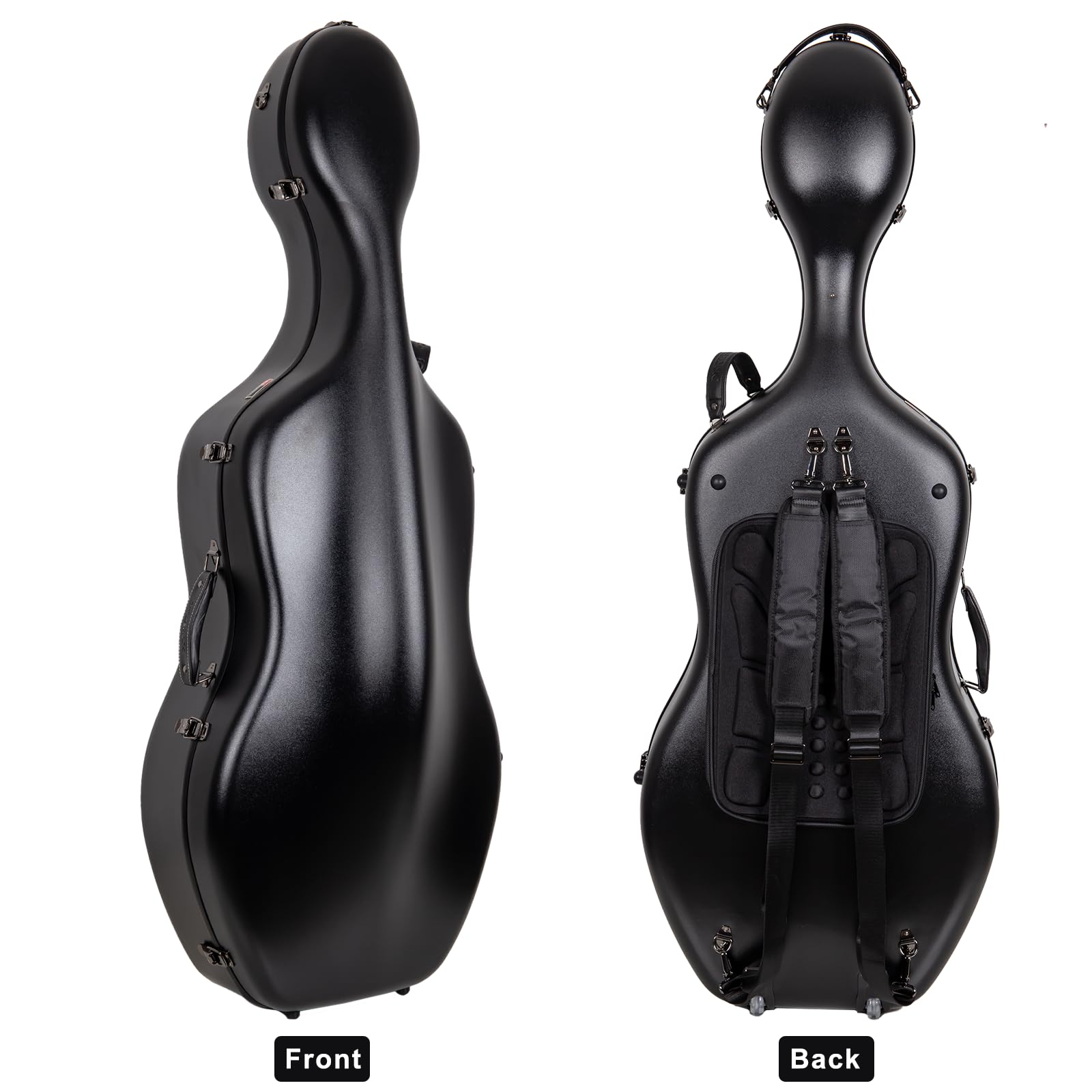Crossrock Poly Carbon Cello Case For 4/4 Full Size | Black Scratch-Resistant Shell, Black Velvet Interior, Wheels, Music Pouch -