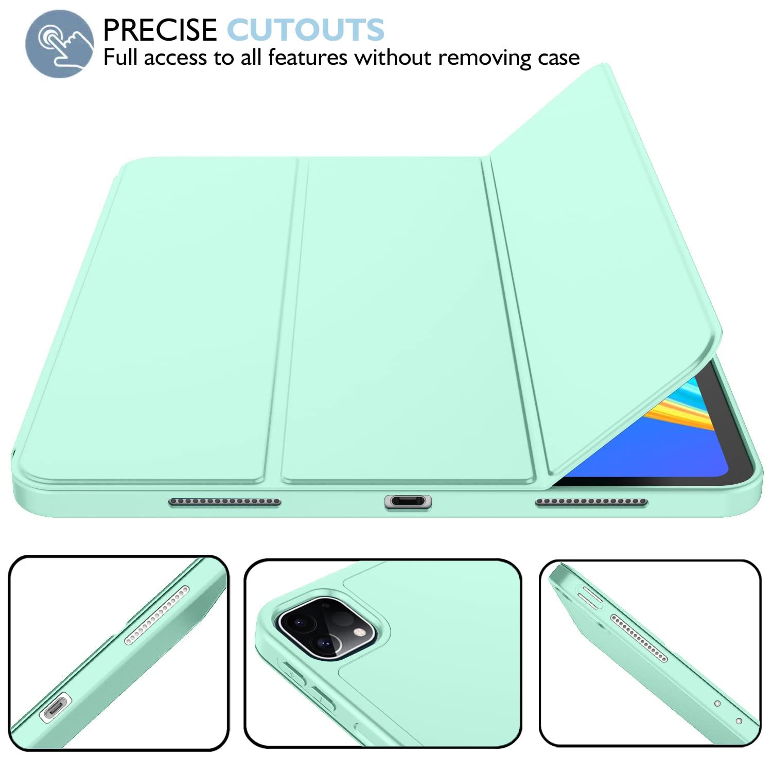 Imieet New Ipad Pro 11 Inch Case 2022(4Th Gen)/ 2021(3Rd Gen) With Pencil Holder [Support Ipad 2Nd Pencil Charging/Pair],Trifold Stand Smart Case With Soft Tpu Back,Auto Wake/Sleep(Light Green)