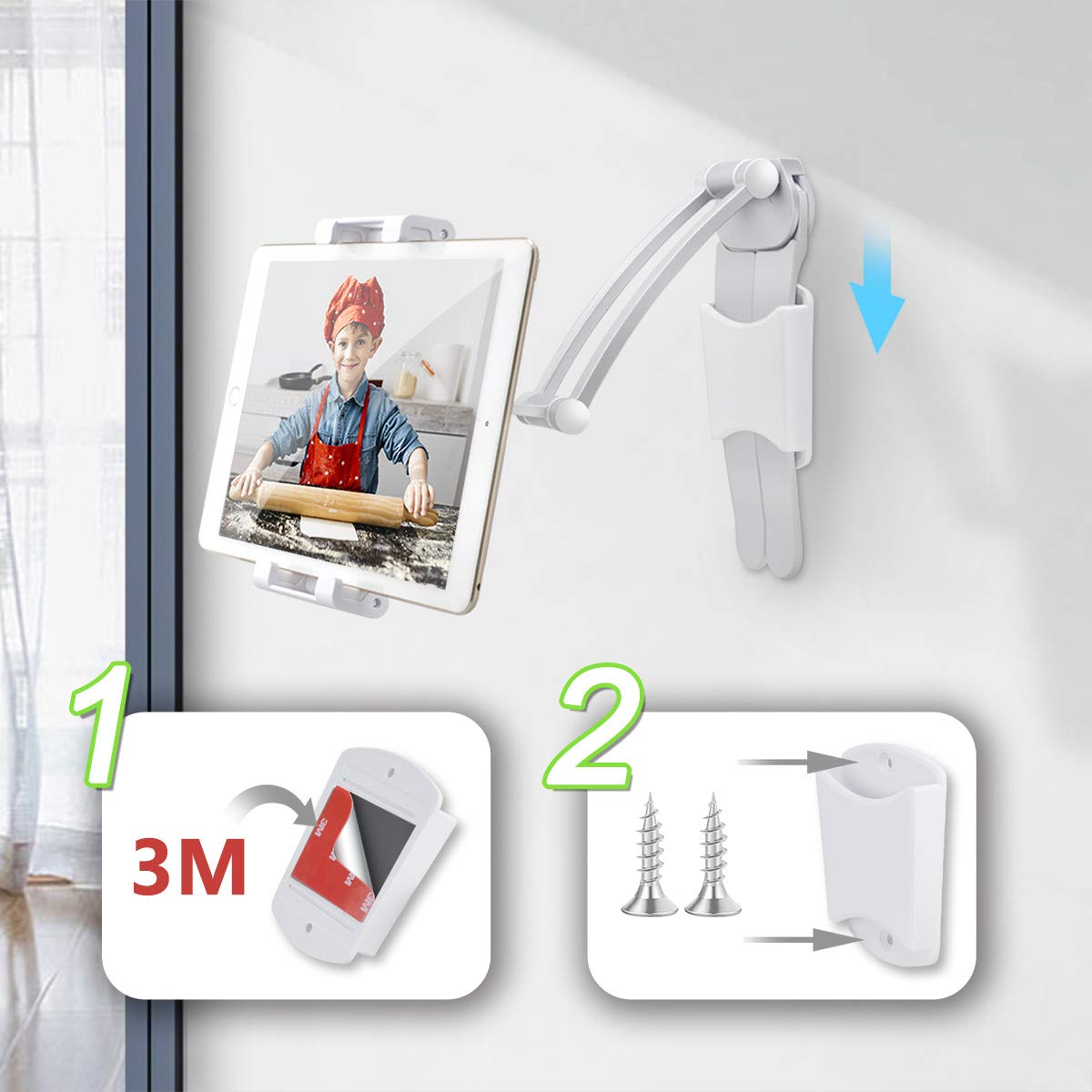 Ayada Kitchen Cabinet Tablet Holder, 2 In 1 Wall Mount Desktop Stand For Ipad 12.9 Aluminum Alloy Metal Adjustable Multiangle Fo