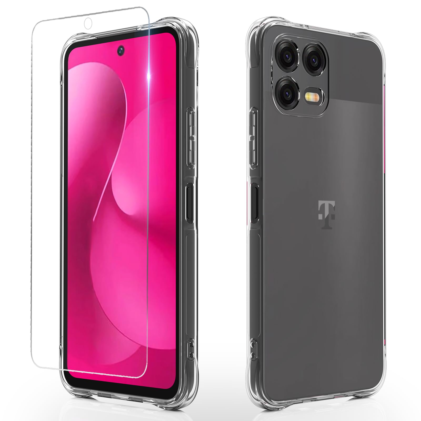 Osophter for Revvl 8 Pro 5G Case: Clear Women Girls Boys with Screen Protector Reinforced Corners TPU Shock-Absorption Flexible 