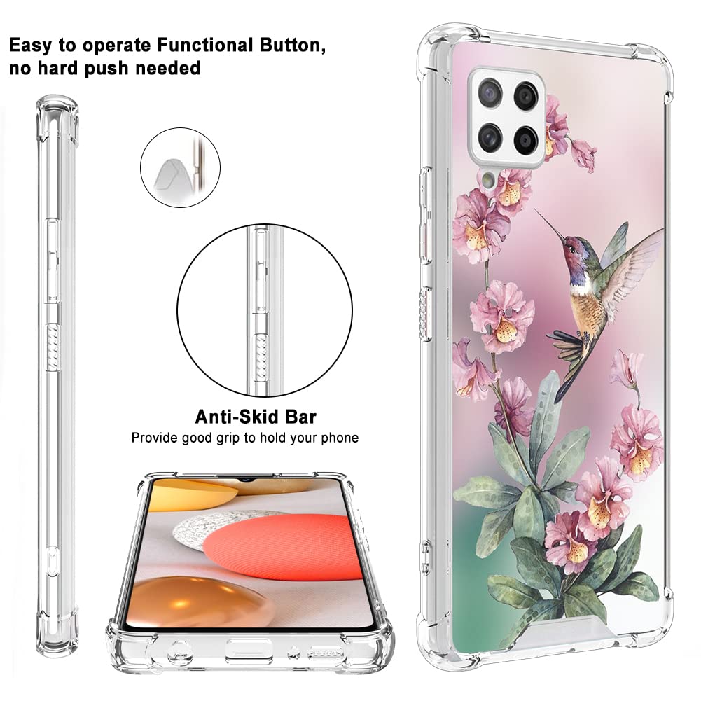Ook Clear Case Compatible With Samsung Galaxy A42 5G, Pink Hummingbird Pattern Flexible Tpu Shockproof Anti Scratch Bumper Trans