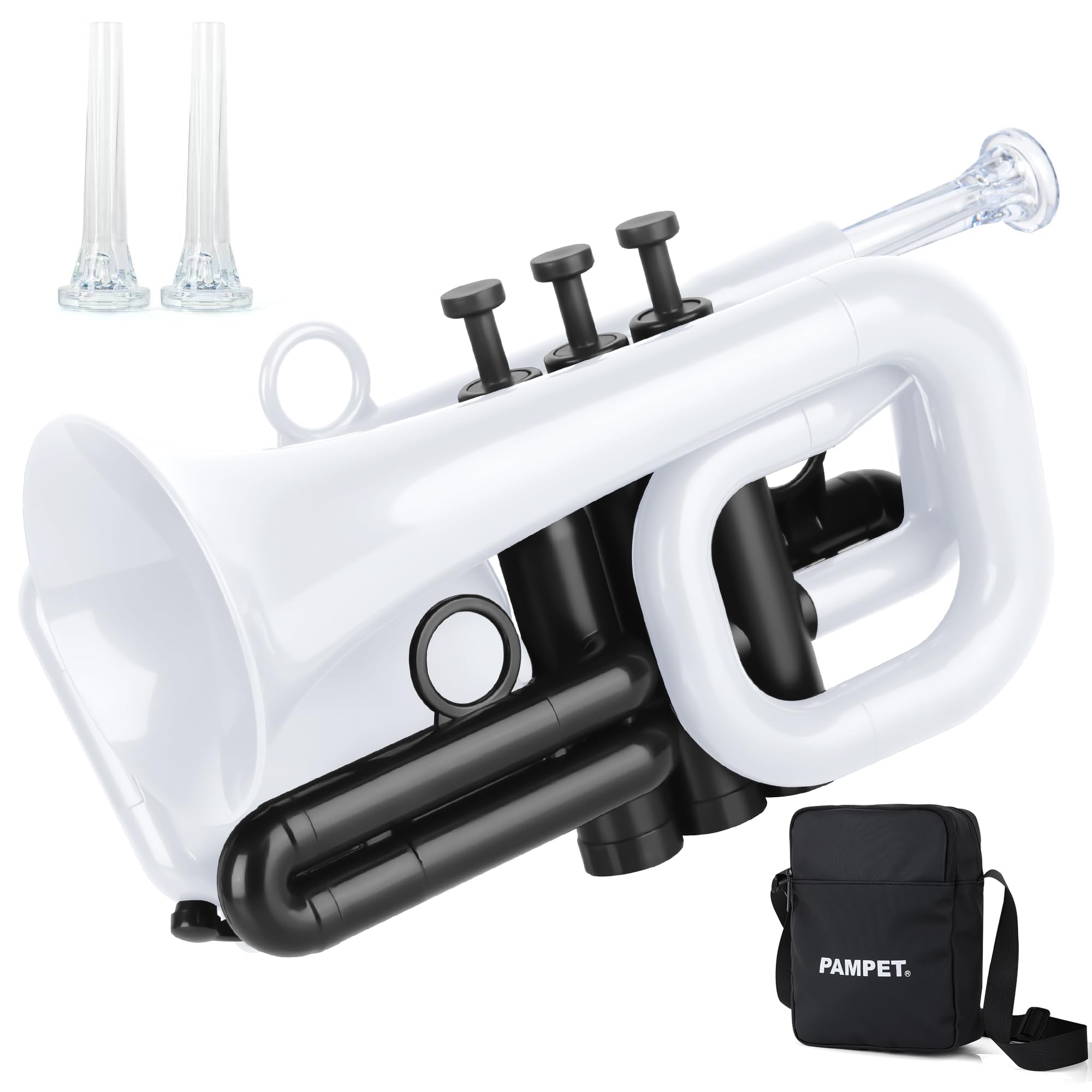 PAMPET DOLPHIN Pocket Trumpet Plastic Bb Trumpet Standard Trumpets for Student Beginner Bb Trumpets Instrument (White)