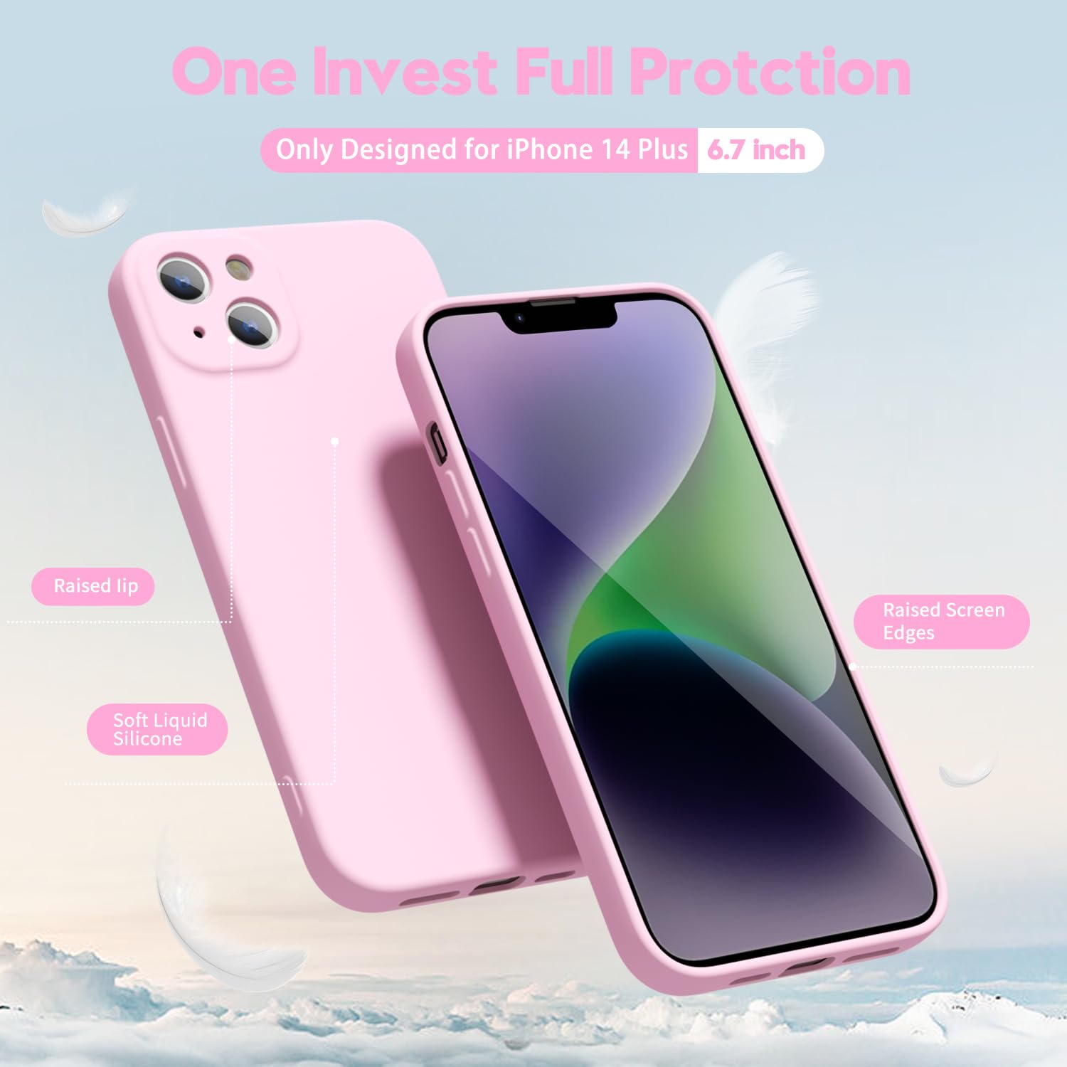 Oakxco For Iphone 14 Plus Phone Case Liquid Silicone Grip, Cute Thin Slim Soft Rubber Tpu Plain Smooth Gel Cover For Women Girl