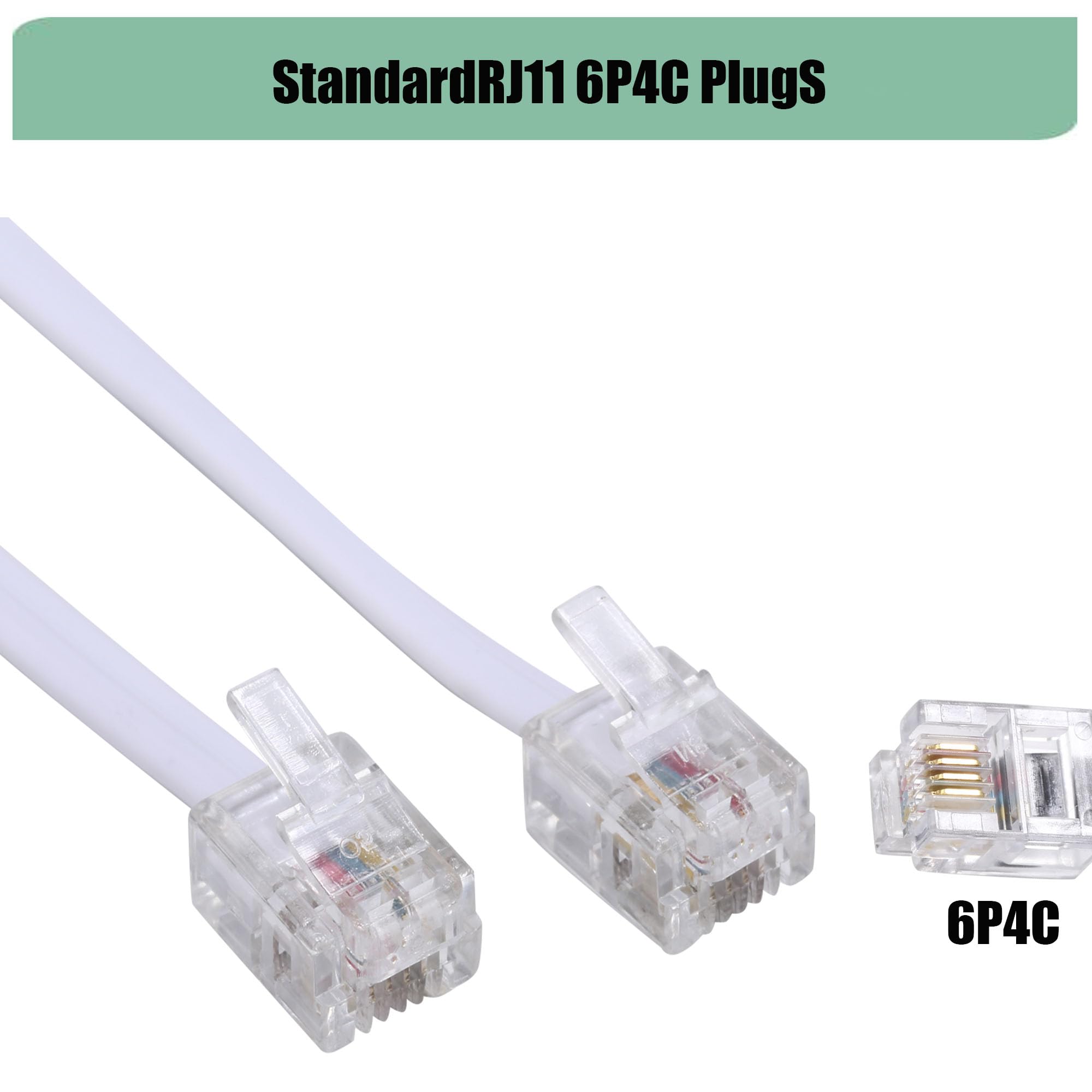 Toyayayo Long Telephone Extension Cord Phone Cable Line Wire, With Standard Rj11 Plug And 1 In Line Couplers And 15 Cable Clip H