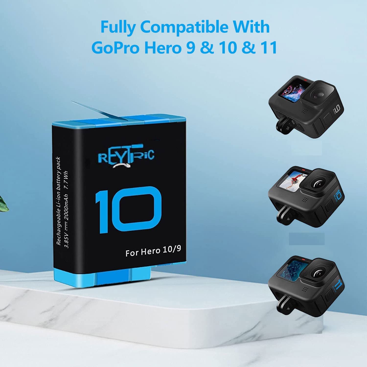 REYTRIC Batteries & 3-Channel Charger Kit for GoPro Hero 12 11 10 9 Black - 2-Pack