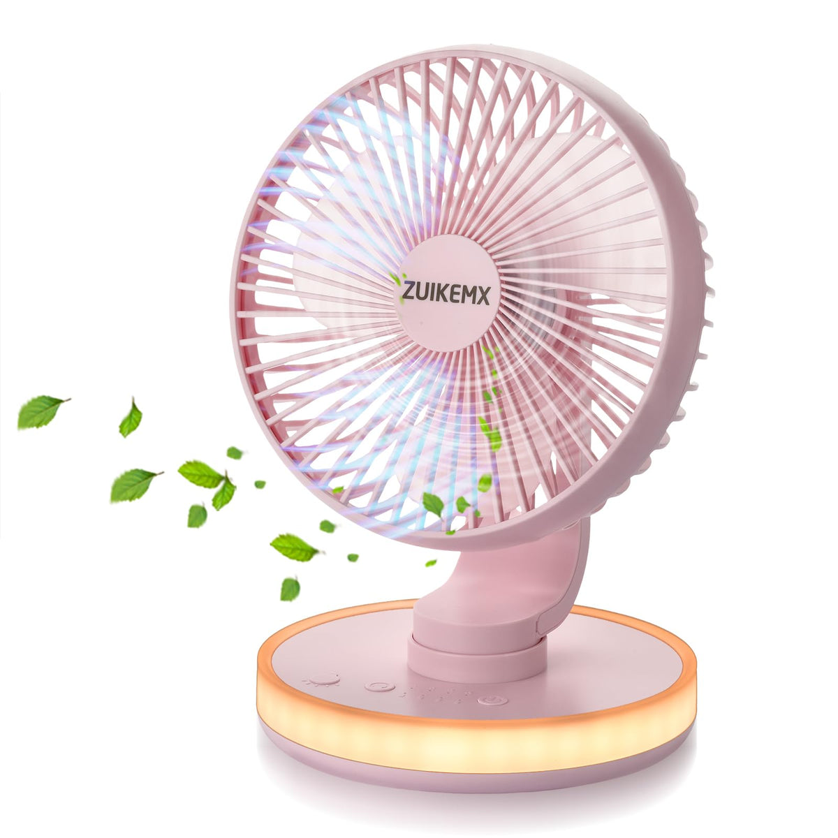 Portable Desk Fan With Circular Led Lights, 4 Speeds, 90 Rotation Adjustable Oscillating Fan, 4000Mah Rechargeable Fan, Battery