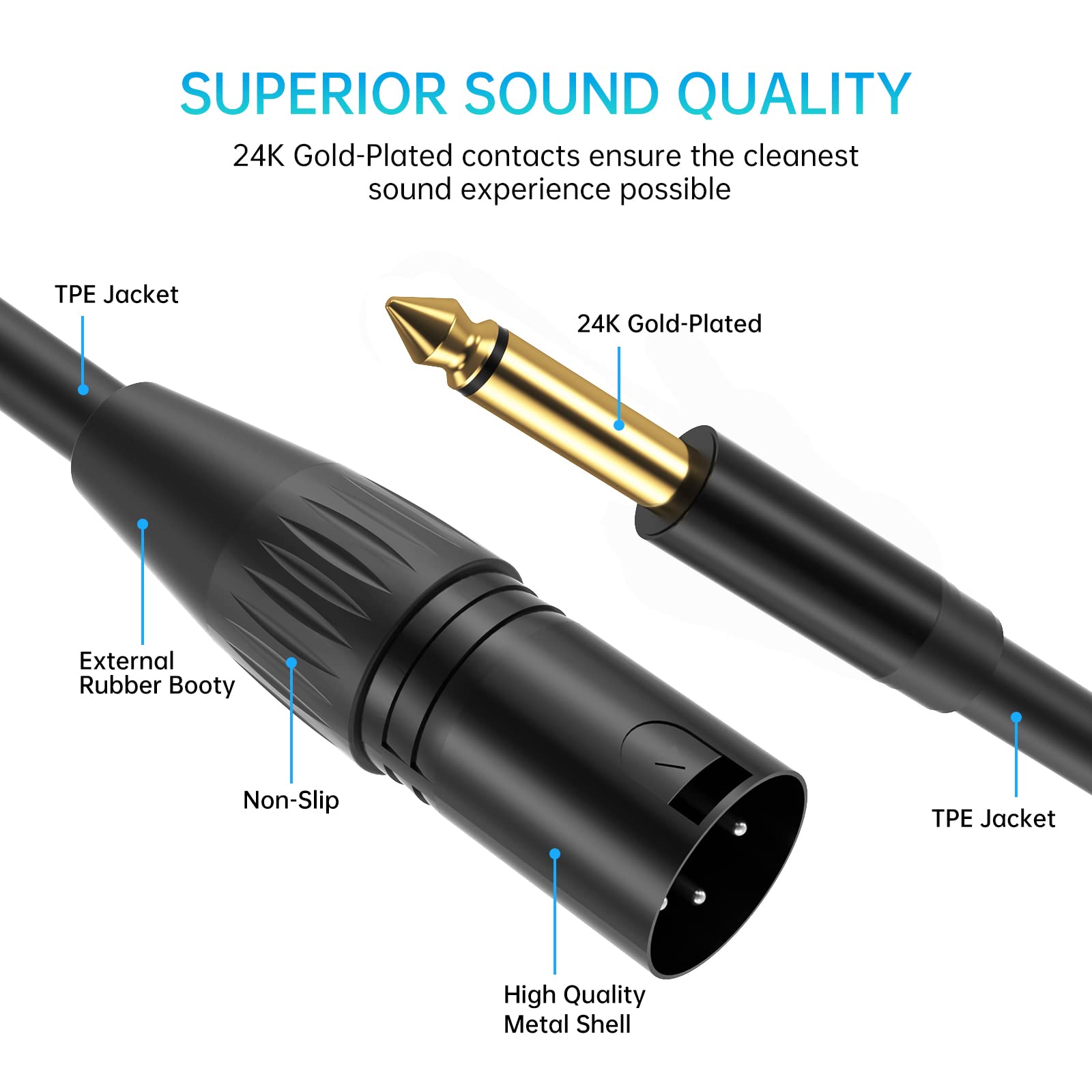 Yinker 1/4 Inch Ts To Xlr Male Cable, 6.35Mm To 3 Pin Male Microphone Cable Unbalanced Mic Cord   5Ft/1.5M 2Pack
