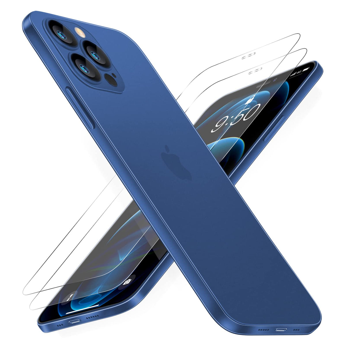 Dataroad Iphone 14 Pro Slim Case[Paper Thin] 0.2Mm 6.1 Inch,With 2 Screen Protector Tempered Glass,Translucent Skin Fit Back[Non
