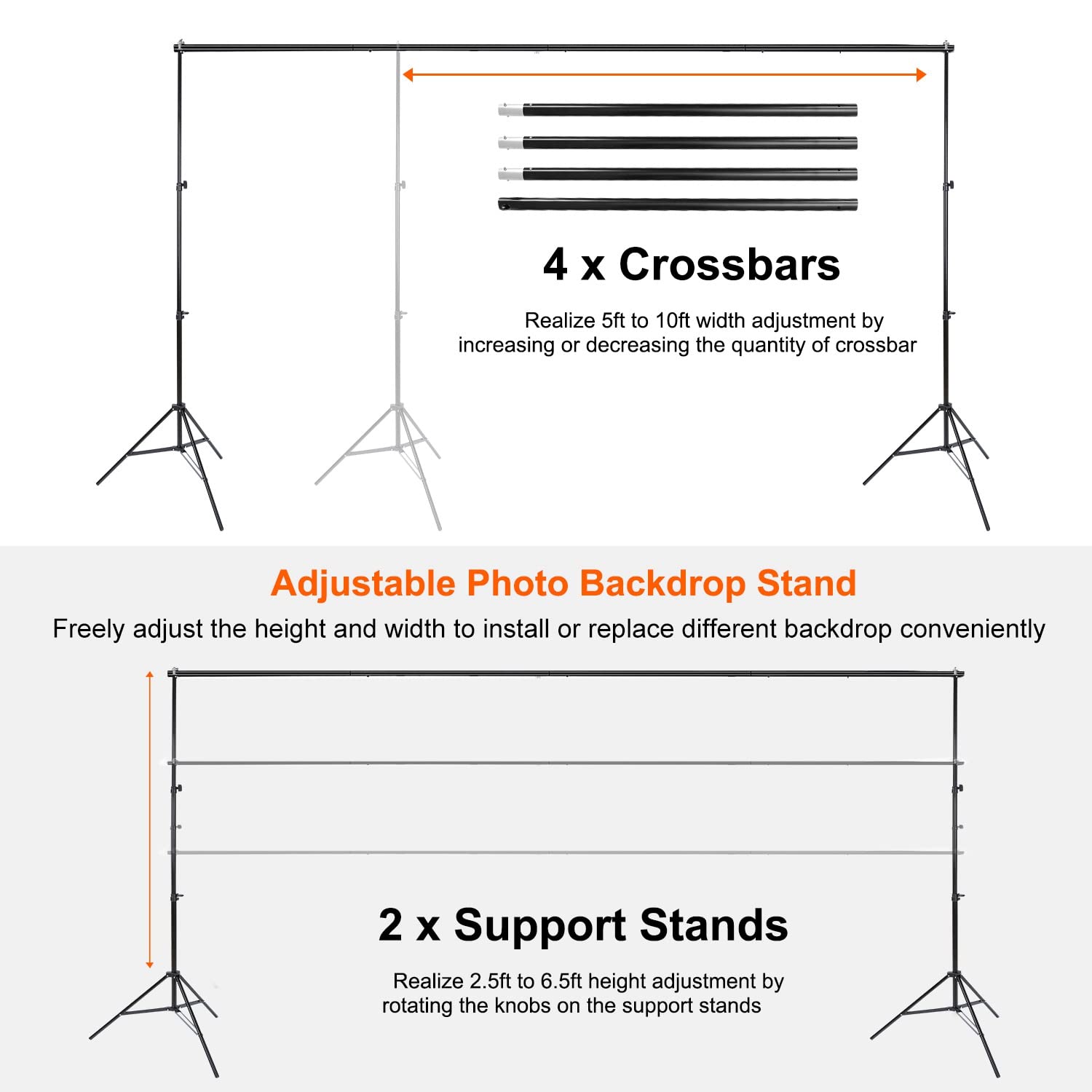 Imountek Backdrop Stand Photo Video Studio, 10Ft Wide Adjustable Backdrop Stand, Background Support System Kit With Clamps Carry