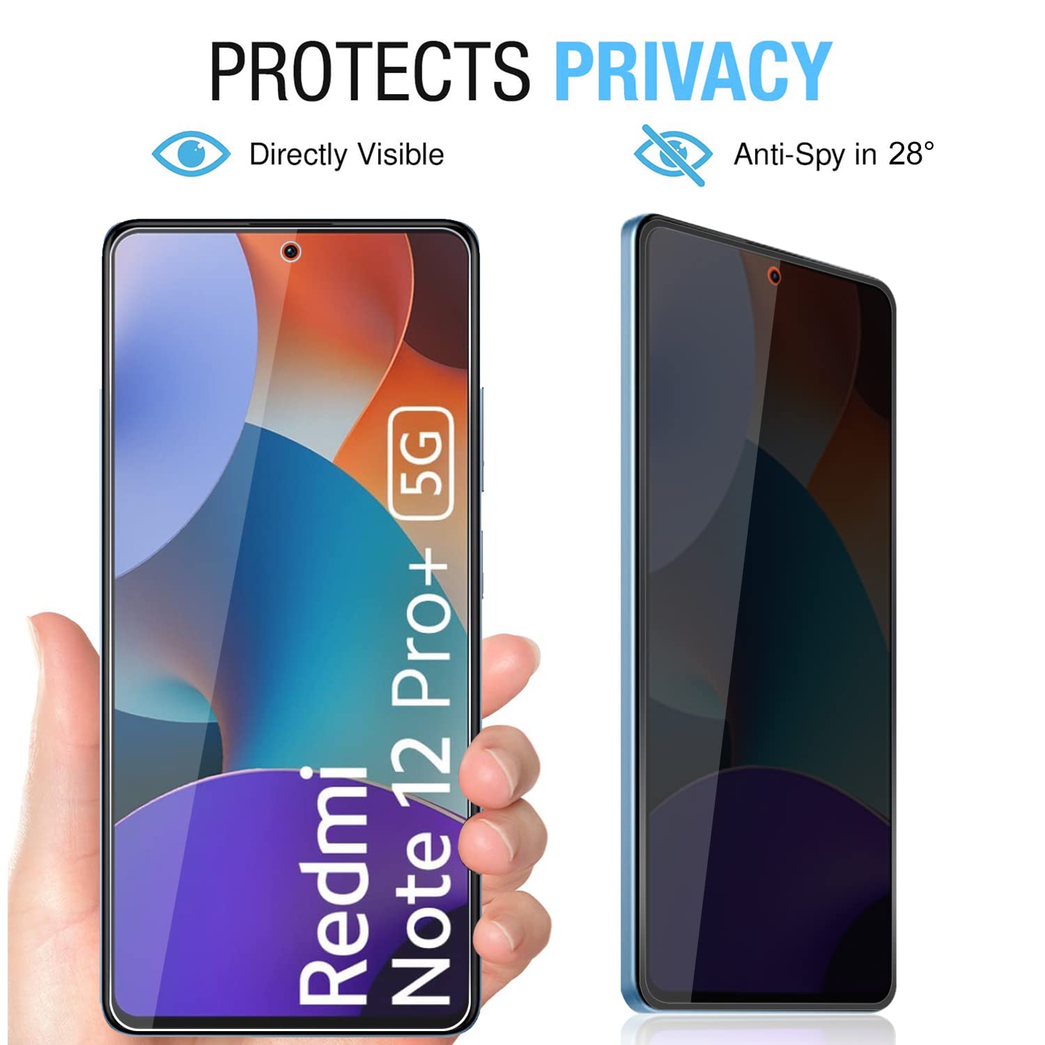 Mooisvs For Xiaomi Redmi Note 12 Pro Full Coverage Privacy Screen Protector(2Packs)+Camera Lens Protector(2Packs),Anti Spy Tempe