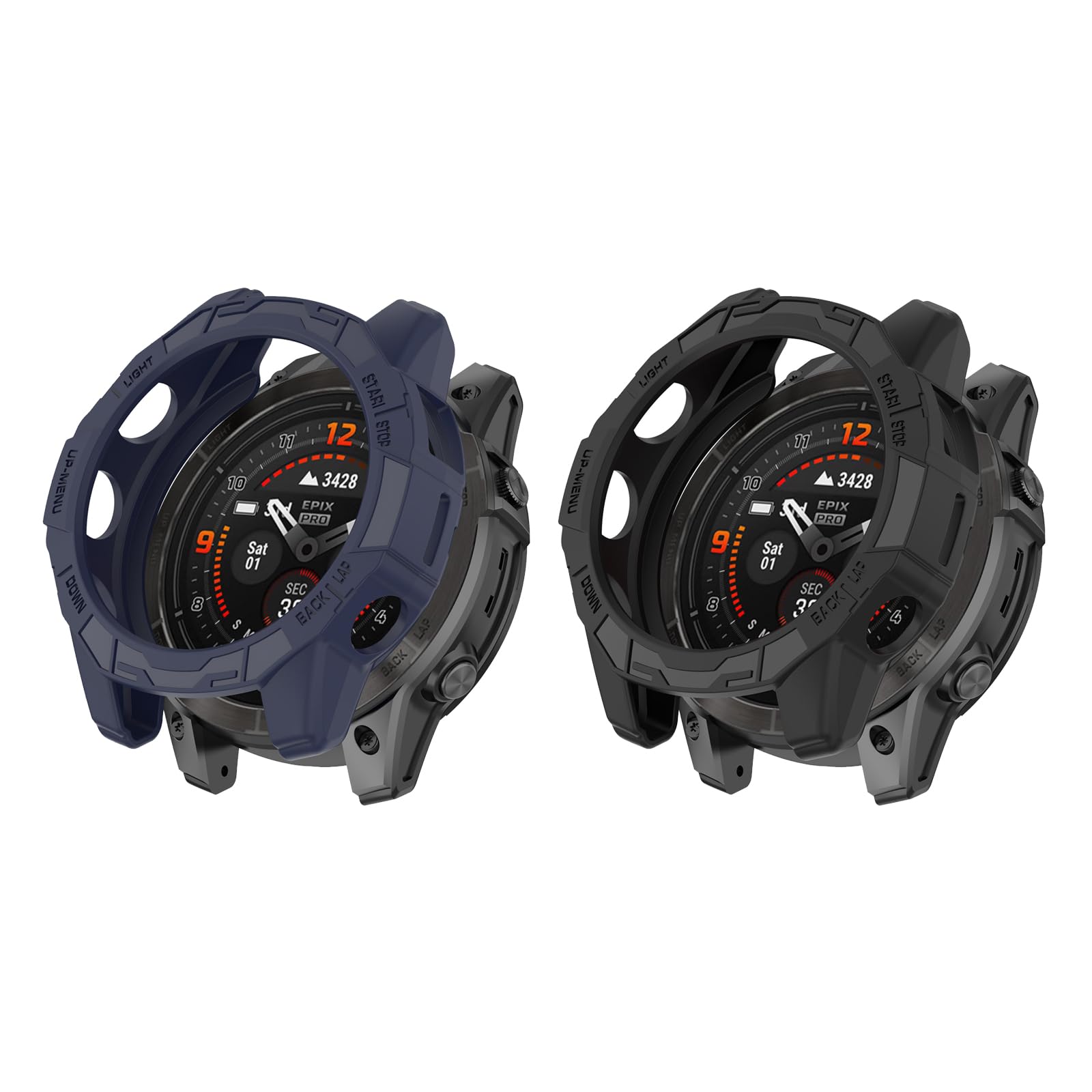 Protective Case For Garmin Fenix 7X/Epix Pro 51Mm Smart Watch - Tpu Anti-Scratch Bumper Shell Cover Frame Accessories (Black+Blu