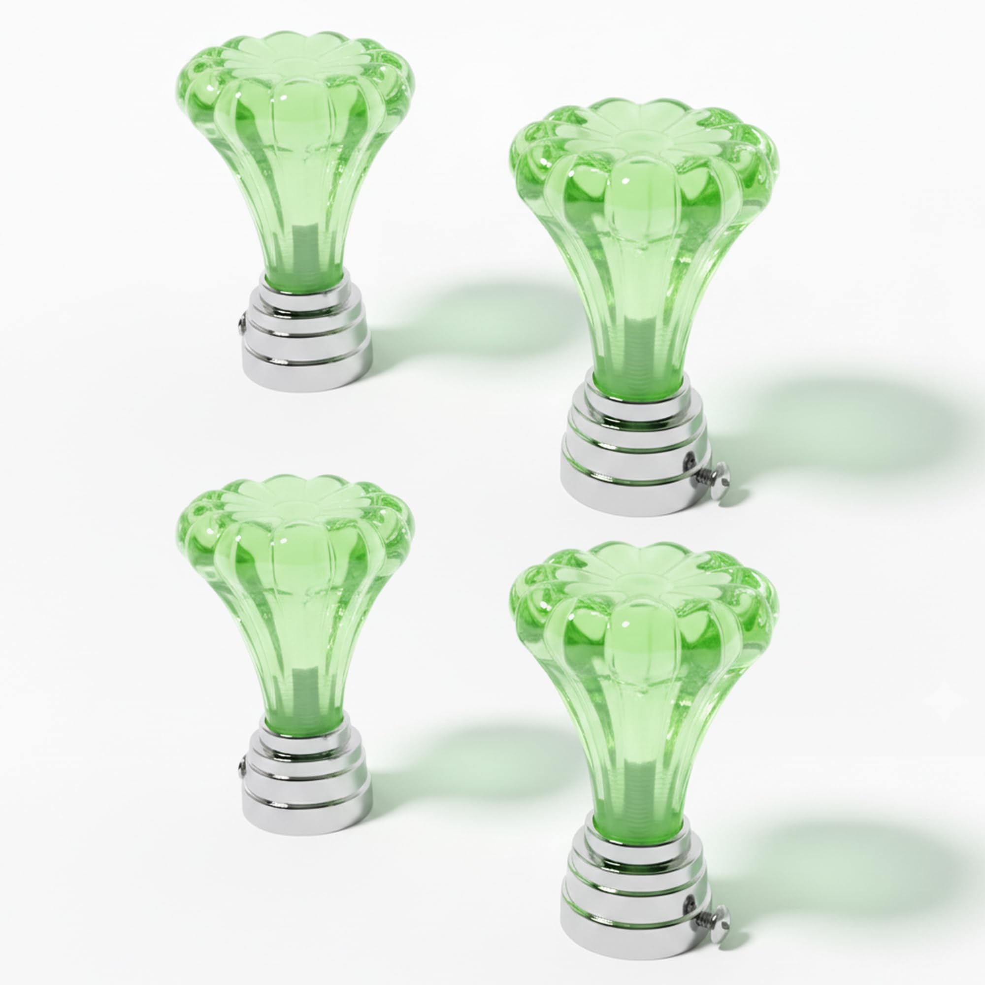 Atlantic Curtain Rod Finials Set Of 4  Flower Style Decorative Textured Resin Finials For Standard Drapery Rods, Emerald Green