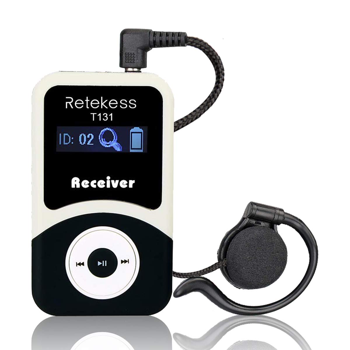 Retekess T131 Wireless Tour Guide System Receiver with 3.5mm One-Side Earphone, 99 Channels, Audio Translation System for Church