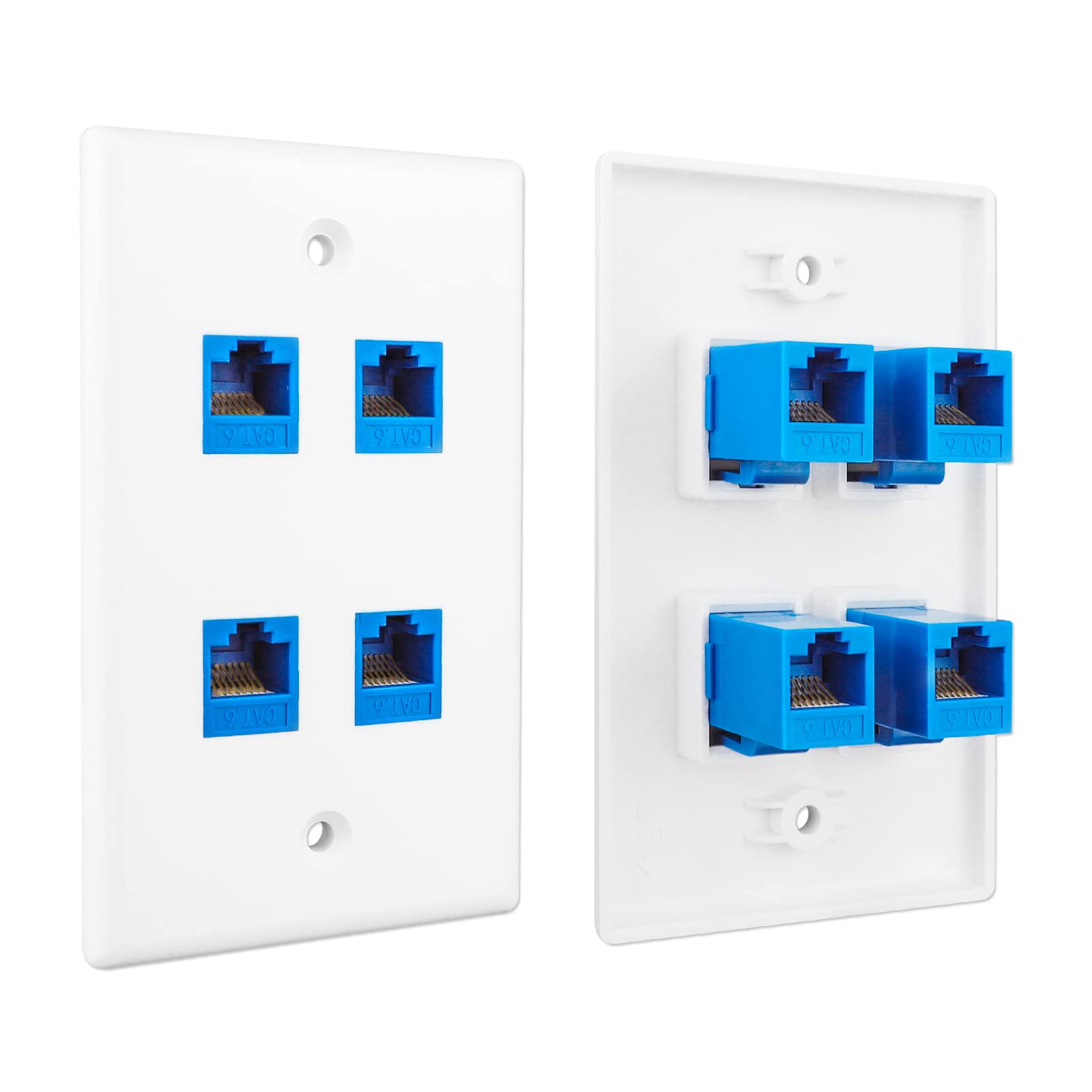 Iwillink (1 Pack) 4 Port Ethernet Wall Plate, Keystone Jack Wall Plate With Rj45 Keystone Inline Coupler Insert, Female To Femal
