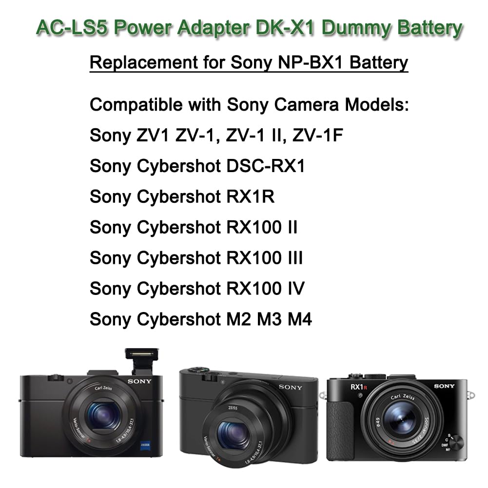Gonine For Sony Zv 1 Zv1 Dummy Battery Ac Ls5 Continuous Power Supply Ac Adapter Np Bx1 Dk X1 Dc Coupler Kit For Sony Cybershot Zv1 Zv 1 Ii, Zv 1F Dsc Rx1 Rx1R, Rx100 Ii Iii Iv V Vi Vii Cameras.