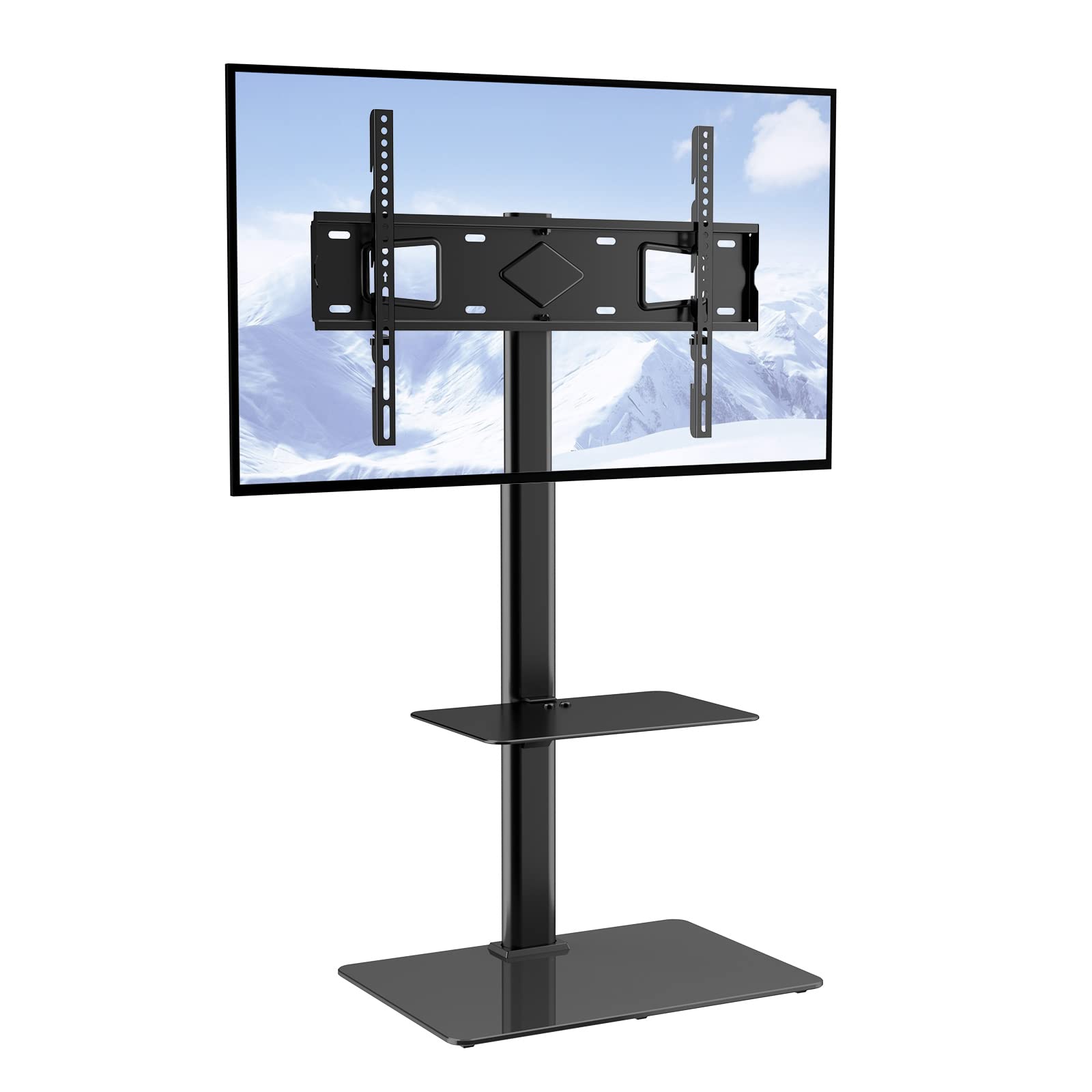 VEVOR TV Stand Mount, Swivel Tall TV Stand for 32 to 65 inch TVs, Height Adjustable Portable Floor TV Stand with Tempered Glass 