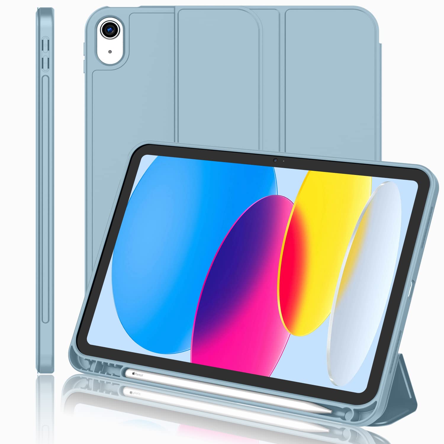Imieet New Ipad (A16) 11Th Generation Case 11 Inch 2025, Ipad 10Th Generation Case 2022 10.9 Inch With Pencil Holder, Trifold Stand Smart Cover With Soft Tpu Back,Auto Wake/Sleep(Light Blue)