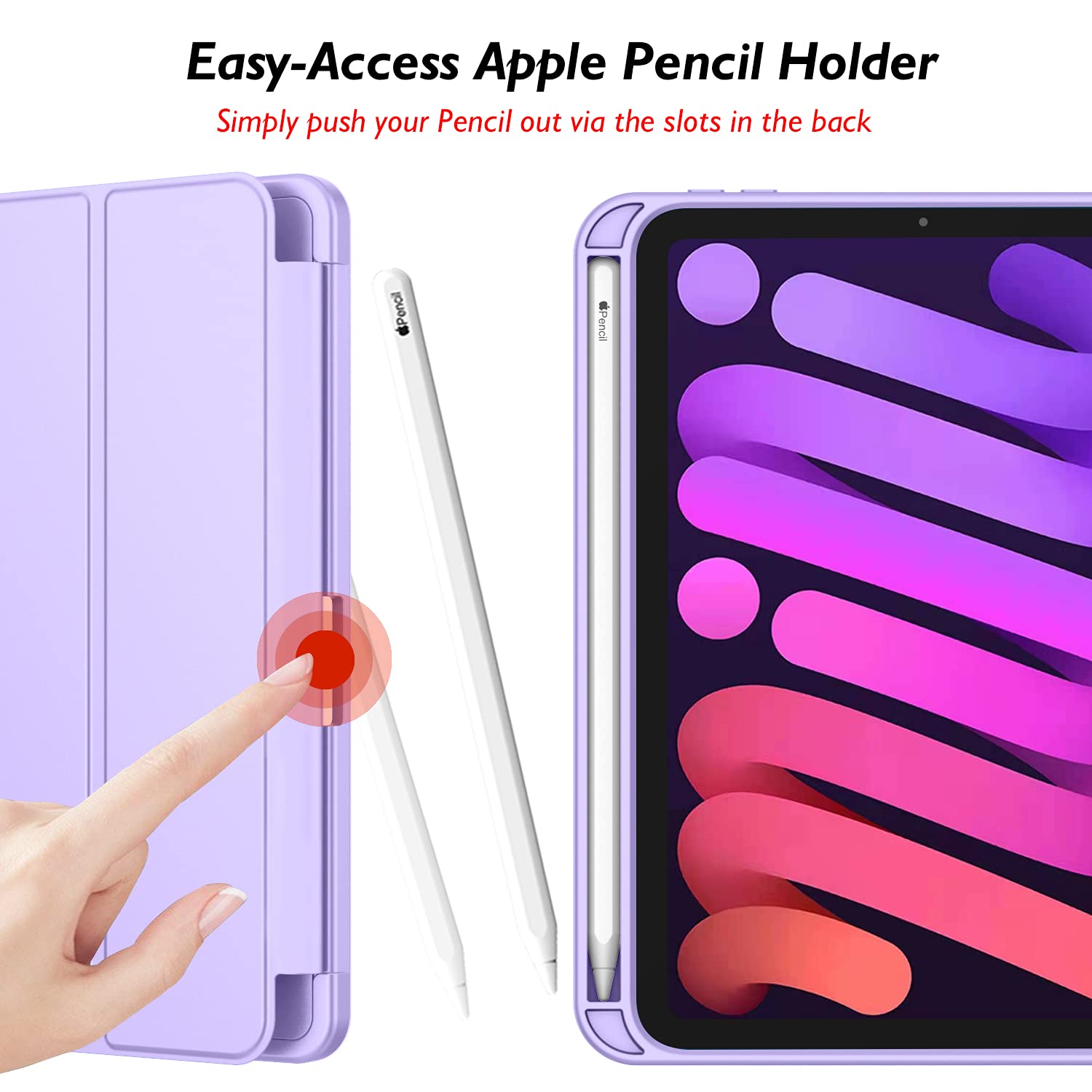 Imieet Ipad Mini 7 Case 2024 (A17 Pro), Ipad Mini 6 Case (8.3 Inch,2021 Model), Ipad Mini 7Th/6Th Generation Case With Pencil Holder, Trifold Stand Smart Case With Soft Tpu Back,Clove Purple