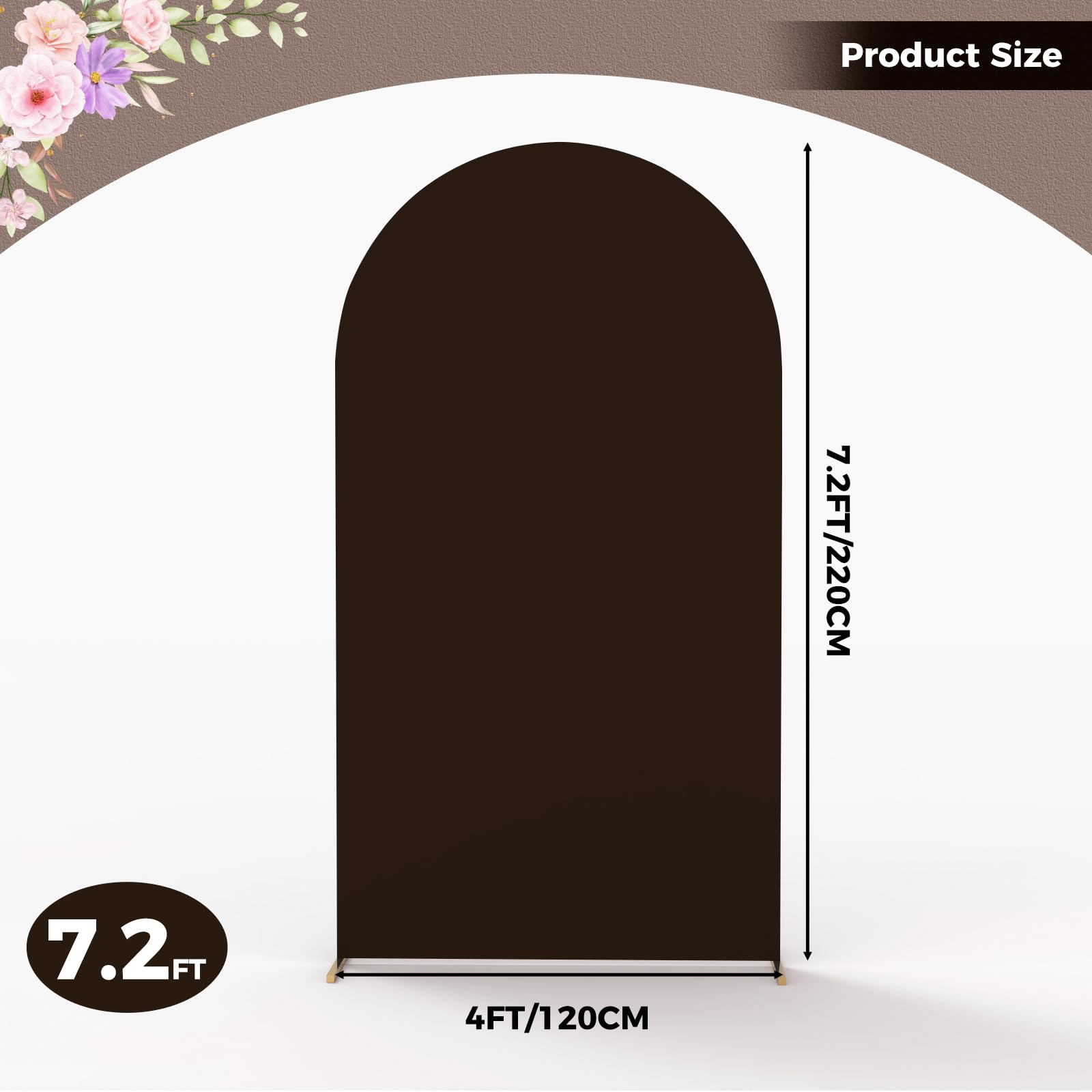 Babenest 7.2Ft Brown Wedding Arch Cover, Spandex Fitted Arch Backdrop Cover For Photography, Round Top Chiara Stand Cover For Pa