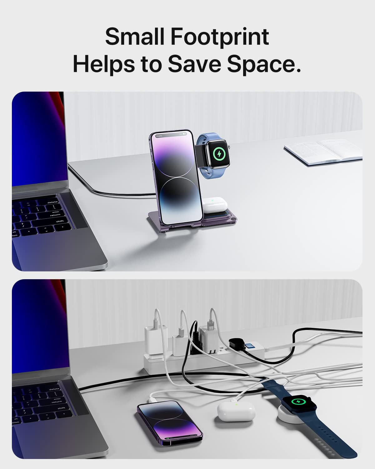 Intoval Charging Station For Apple Iphone/Watch/Airpods, 3 In 1 Wireless Charger For Iphone 15/14/13/12/11/Xs/Xr/Xs/X/8, Iwatch