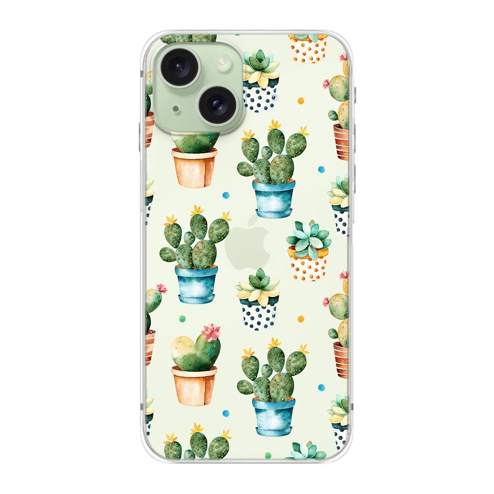 Blingy'S For Iphone 15 Case, Cute Cactus Pattern Fun Floral Succulents Design Transparent Soft Tpu Protective Clear Case 6.1 Inc