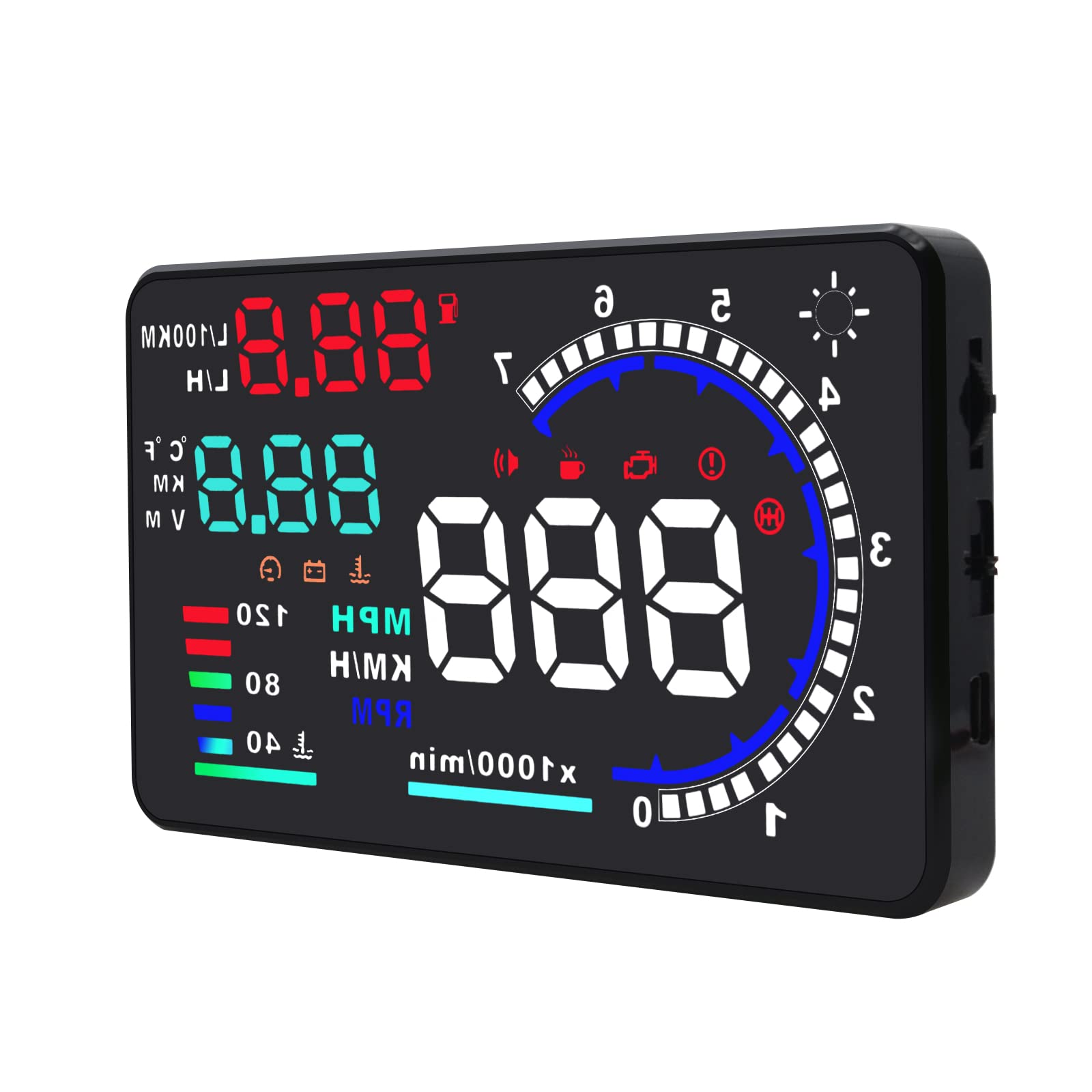 Kaolali A8 Hud Display 5.5 Dash Screen Projector Obd2 Auto Gauge Rpm Mph Speedometer Overspeed Warning Fuel Consumption Temperat