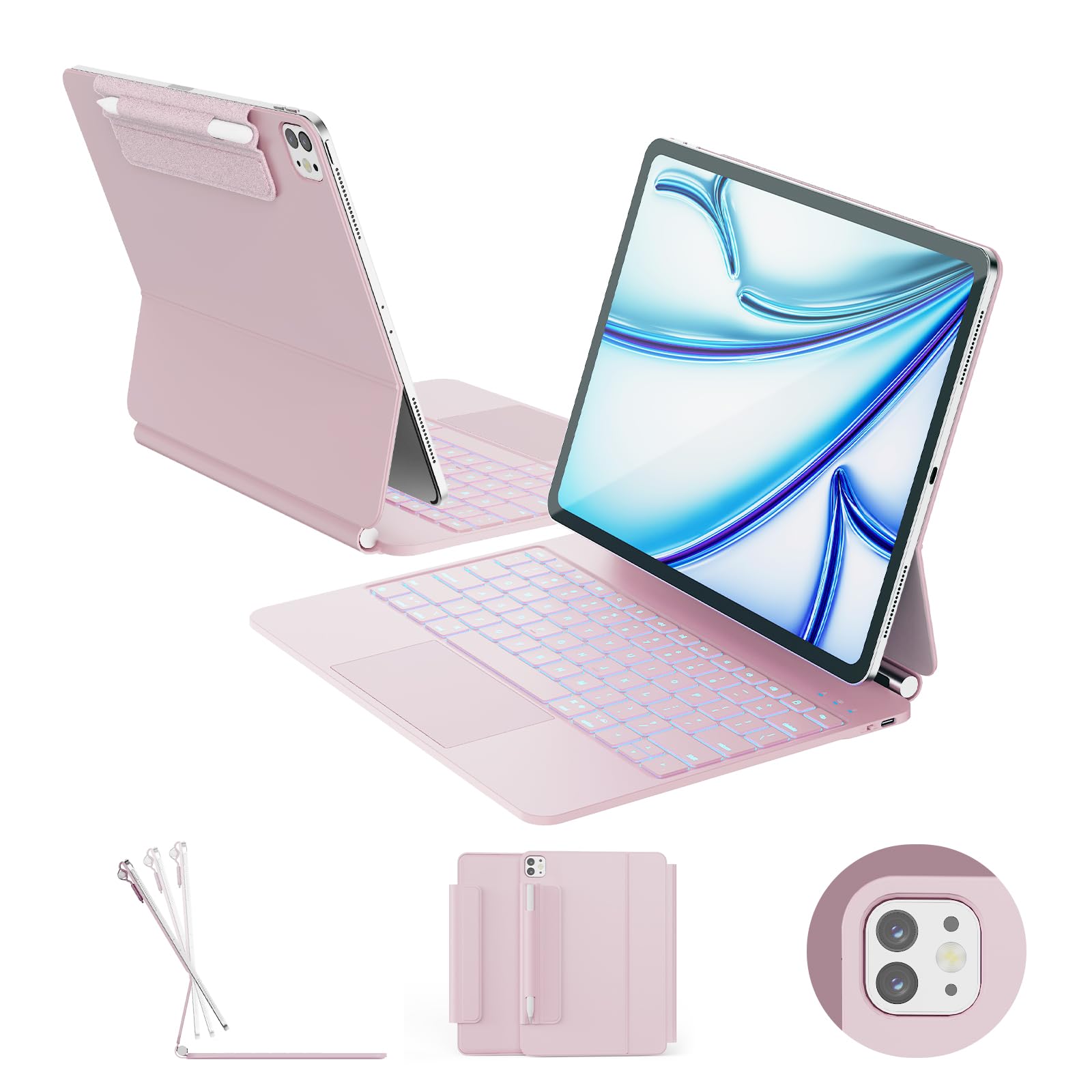 RAYMCRAFT for iPad Air 13-inch Case with Keyboard (M3,2025 / M2,2024), iPad Pro 12.9 (6th/5th/4th/3rd Gen) Magic Keyboard, Sprin