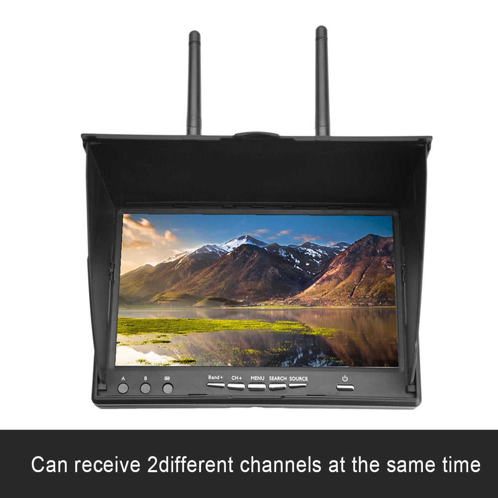 Fpv Monitor, 800X480 5.8Ghz 40Channels 7Inch Lcd Screen Monitor/Display Dual Receiver Monitor For Fpv Drone Quadcopter Automatic