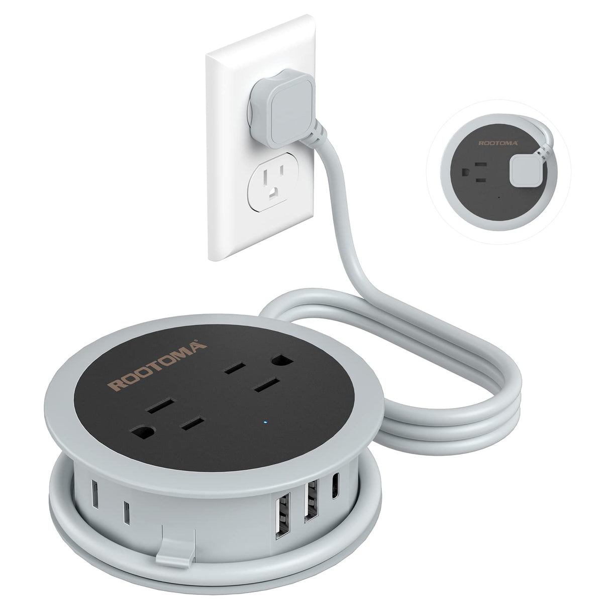 Travel Power Strip With Usb Ports, 4 Ft Winding Flat Plug Extension Cord With 4 Ac Outlets, 3 Usb (1 Usb C), Portable Power Stri