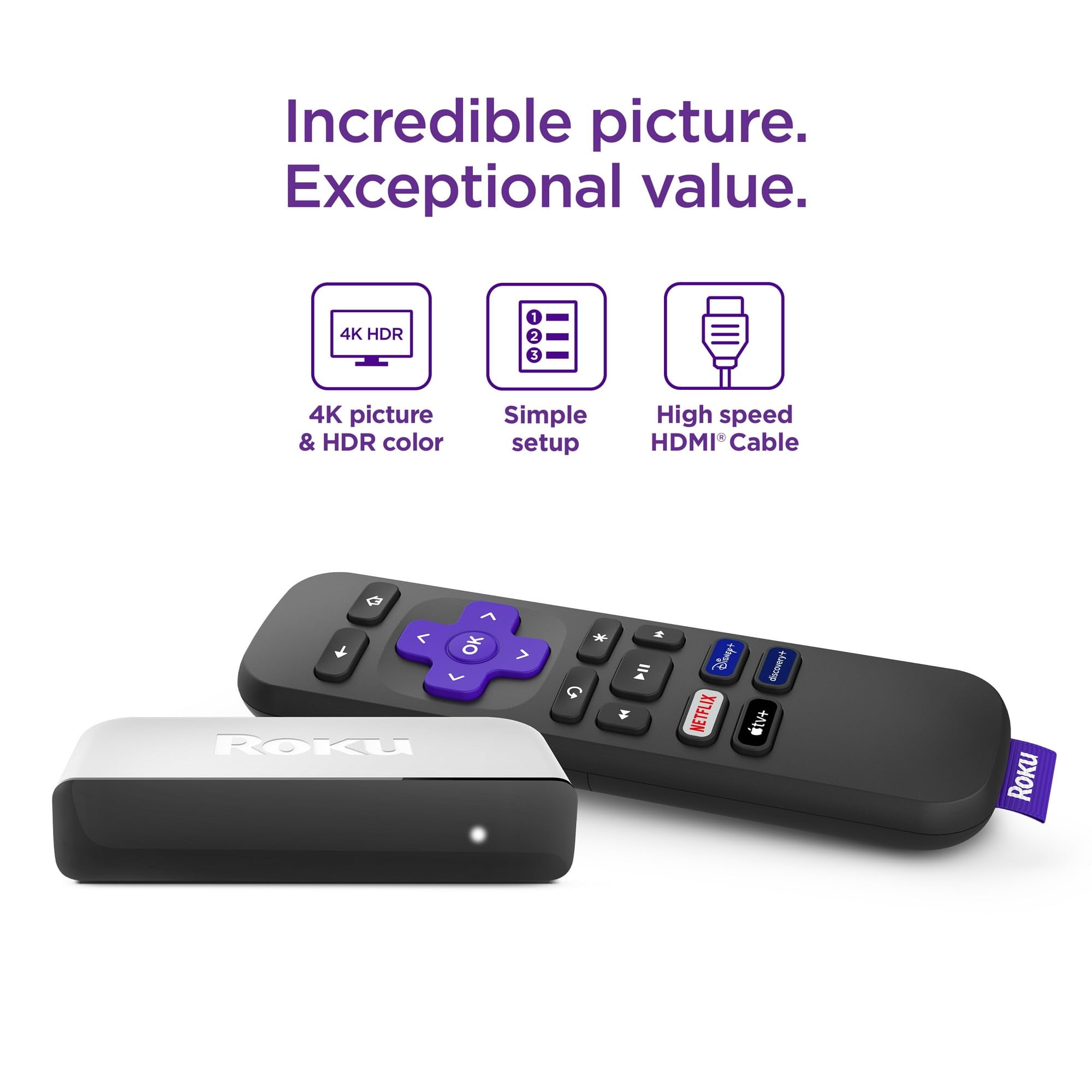 Roku Premiere Streaming Media Player Hd/4K/Hdr Simple Remote And Premium Hdmi Cable, Black & Bundle Swanky Cables Hdmi Cable, 3920R