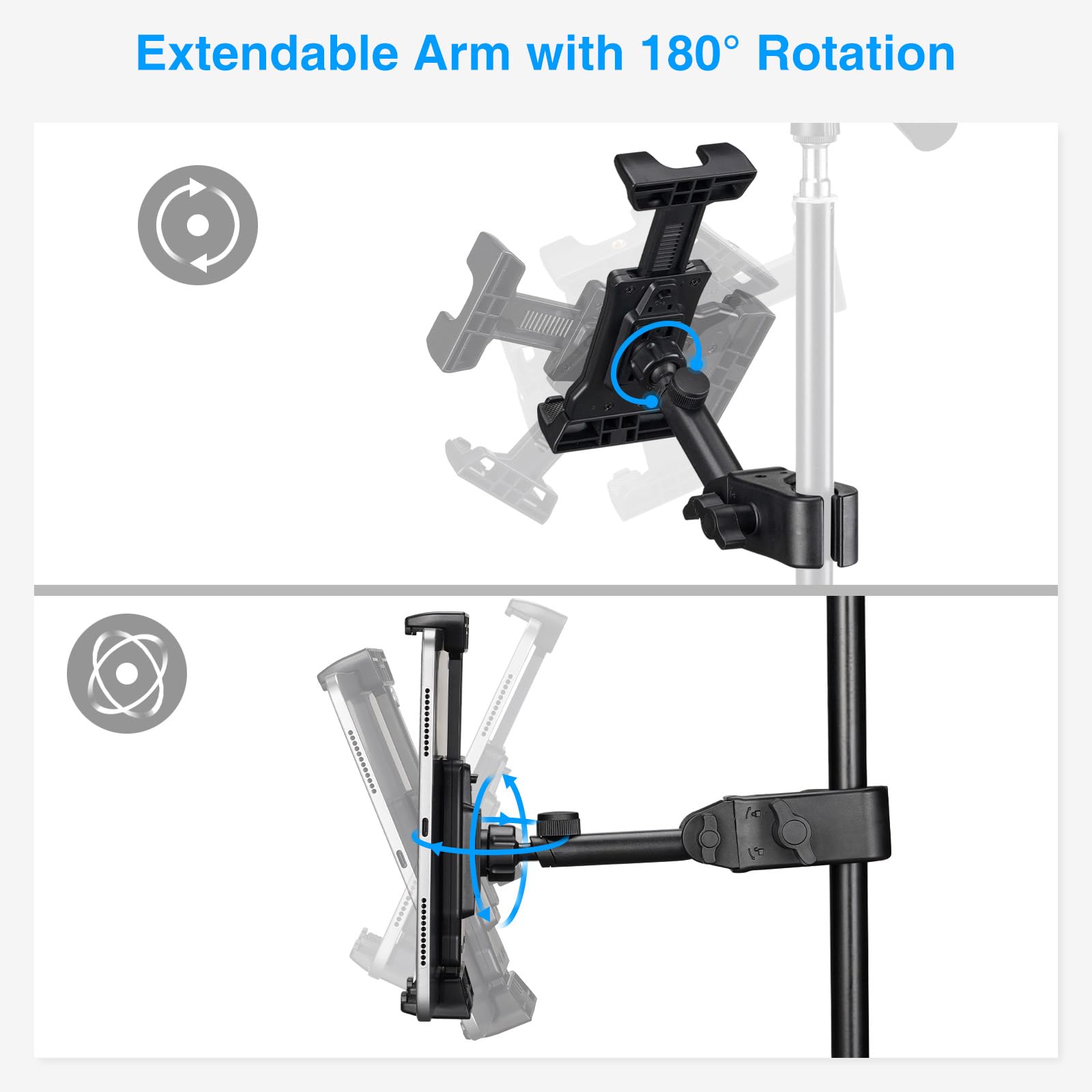 Lekato Tablet Holder For Mic Stand, Adjustable Microphone Music Stand Phone Holder Mount, Compatible With Ipad, Iphone, All 4.7-