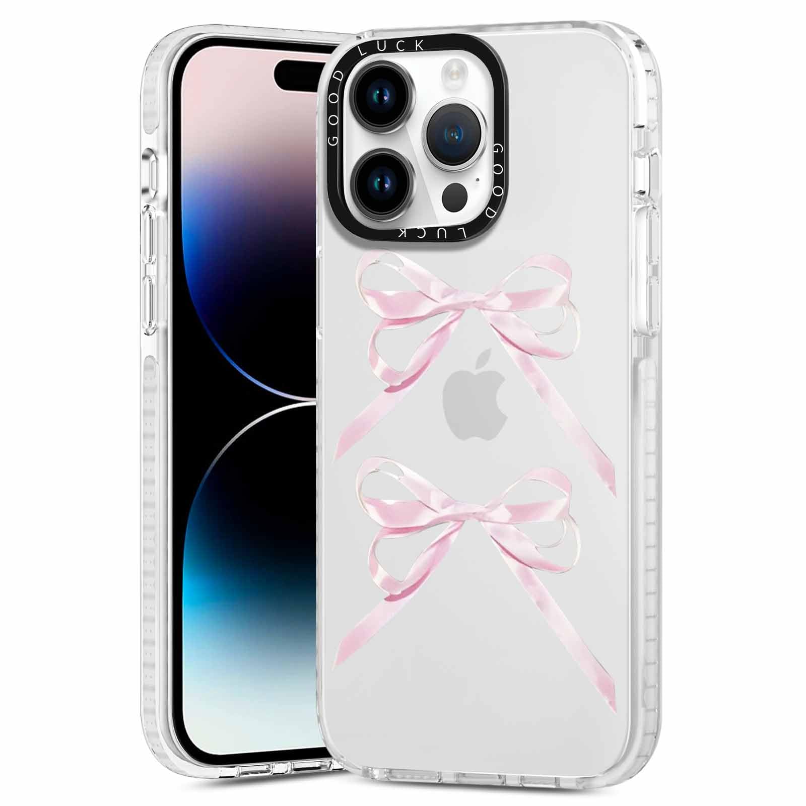 Rumdey 2 Pack Clear Bow Phone Case For Iphone 14 Pro 6.1 Inch, Cute Aesthetic Pattern Design Protective Soft Slim Shockproof Tpu