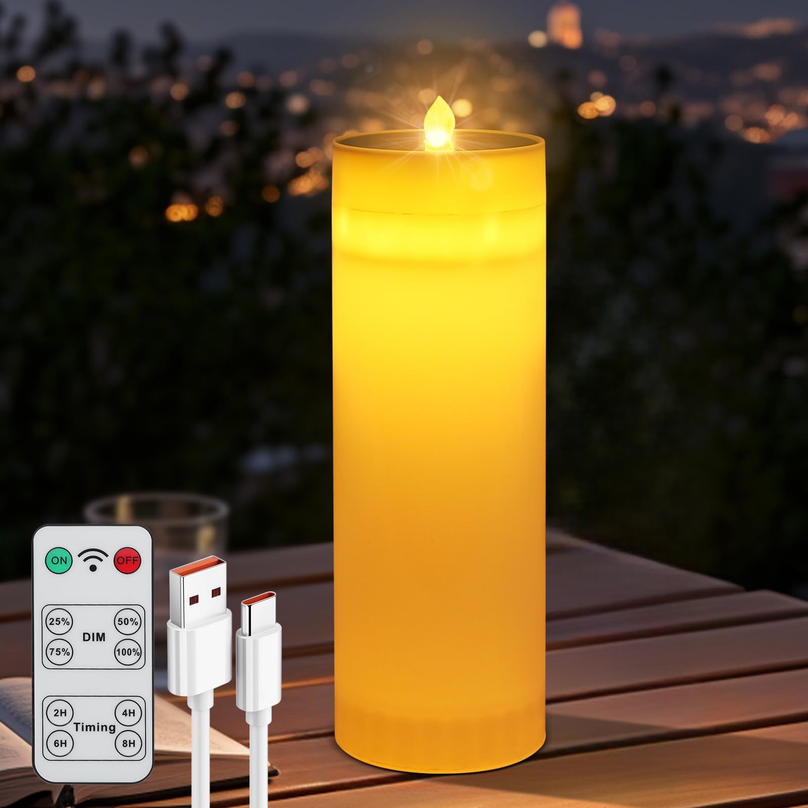 Solar Flameless Candle LED Pillar: 4*12 Inch USB Rechargeable Battery Operated Candles with Remote Control for Outdoor and Indoo