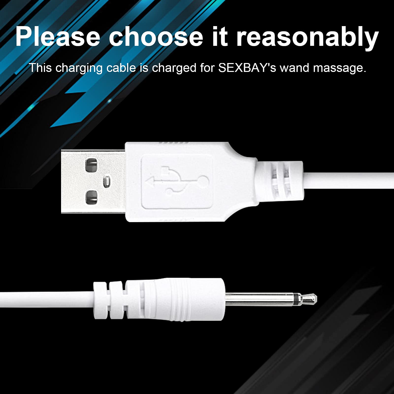 SEXBAY DC Charging Cable USB Cord for Wand Massagers - 2.5mm, 27" PVC, USB-2